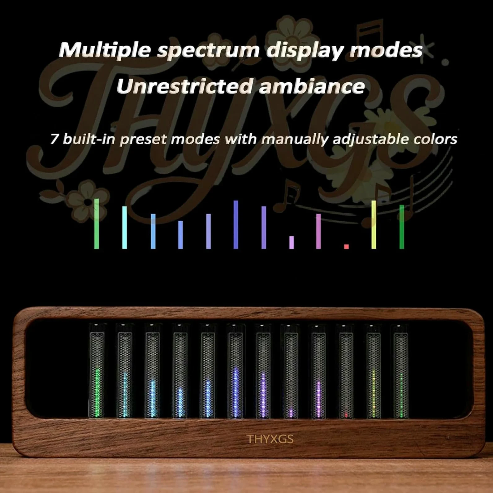Lampada analizzatore di spettro audio, display RGB per pickup audio, luce tubolare Nixie musica, pickup microfono ad alta sensibilità, 7 modalità preimpostate, perfetta per gli appassionati di musica