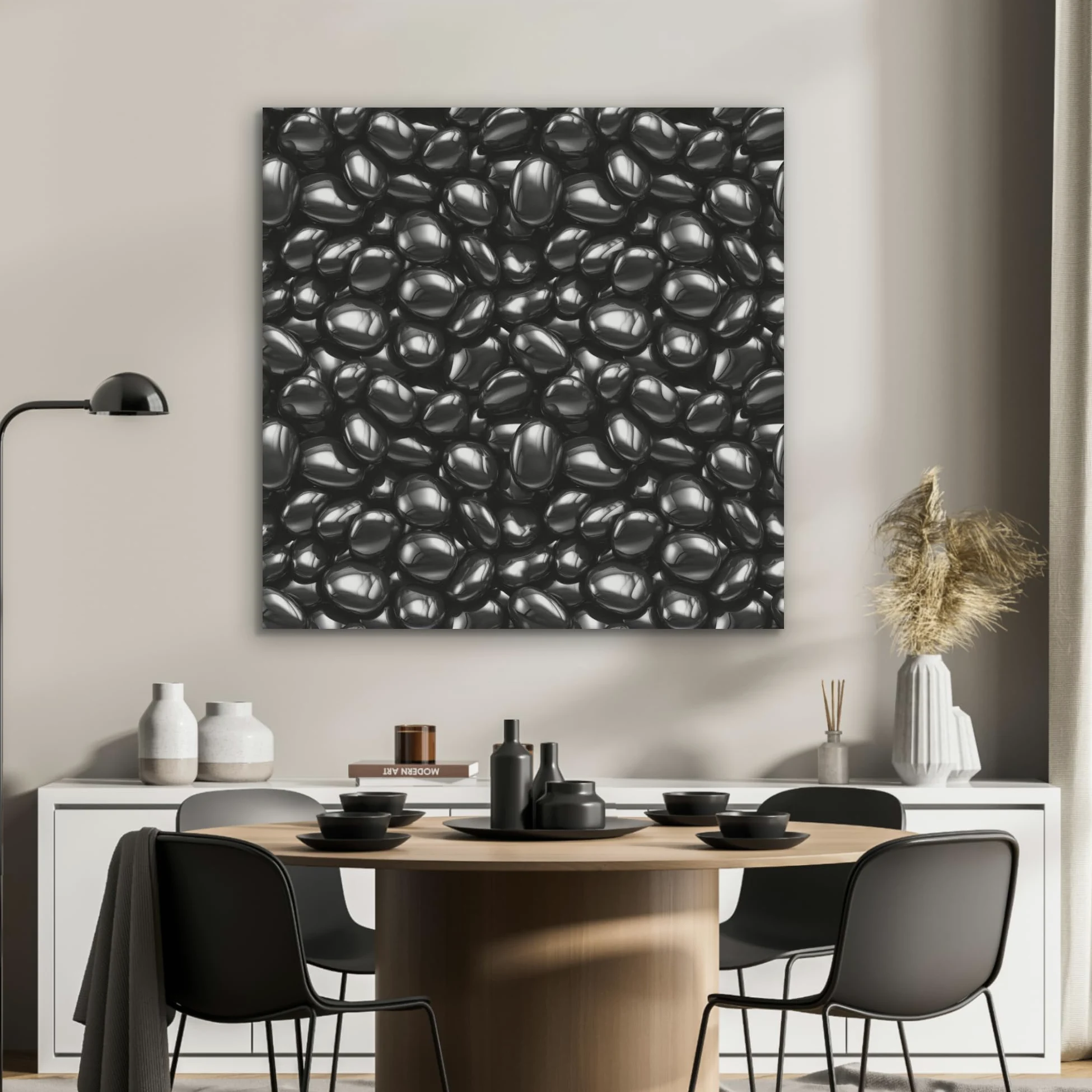 MuchoWow© Pannelli Fonoassorbenti Parete Acustici 90x90 cm Insonorizzanti Pannello Fonoassorbente Design Isolante Acustico Fonoisolanti Insonorizzazione Stanza Nero - Lucido - Pietre