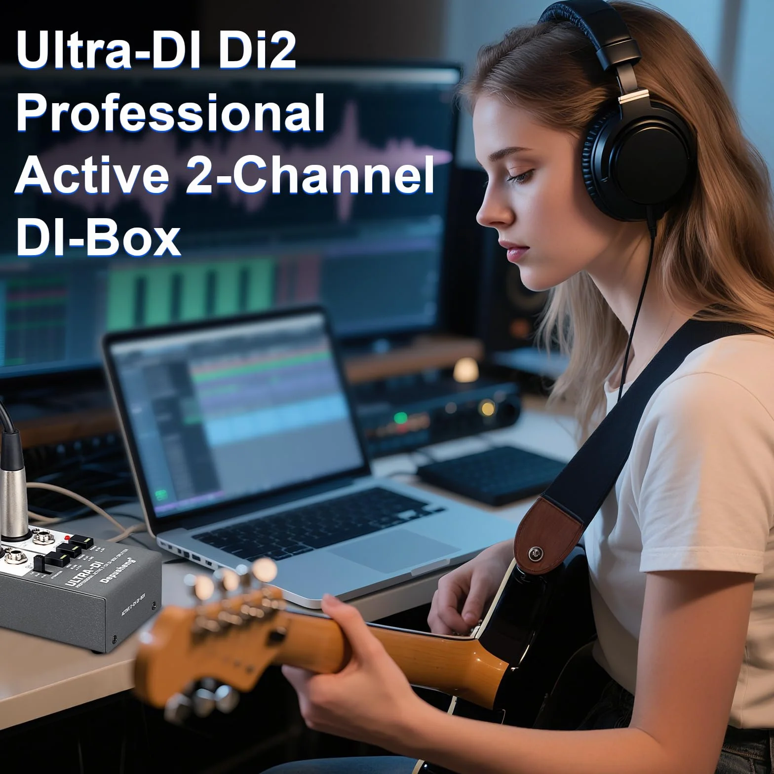 Depusheng Ultra-DI Di2 Professional Active DI-Box/Splitter a 2 canali con attenuatore di ingresso per collegare chitarra e basso, connettore bilanciato e sbilanciato, alimentazione 48V supportata