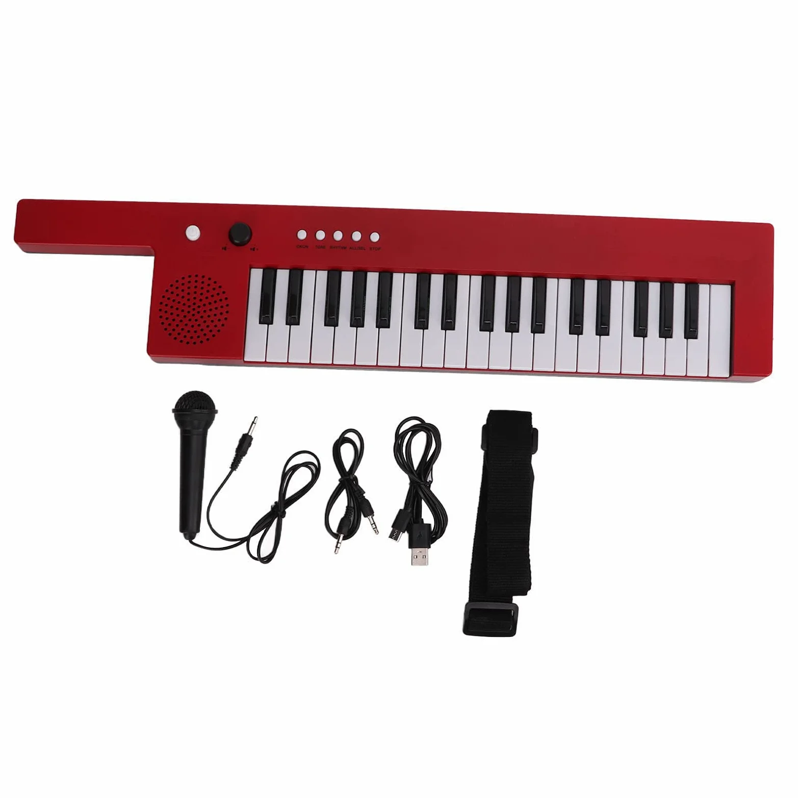 Tastiera portatile a 37 tasti, pianoforte, chitarra, organo, mini keytar, strumento musicale educativo stereo naturale per principianti (BF-3755 rosso)