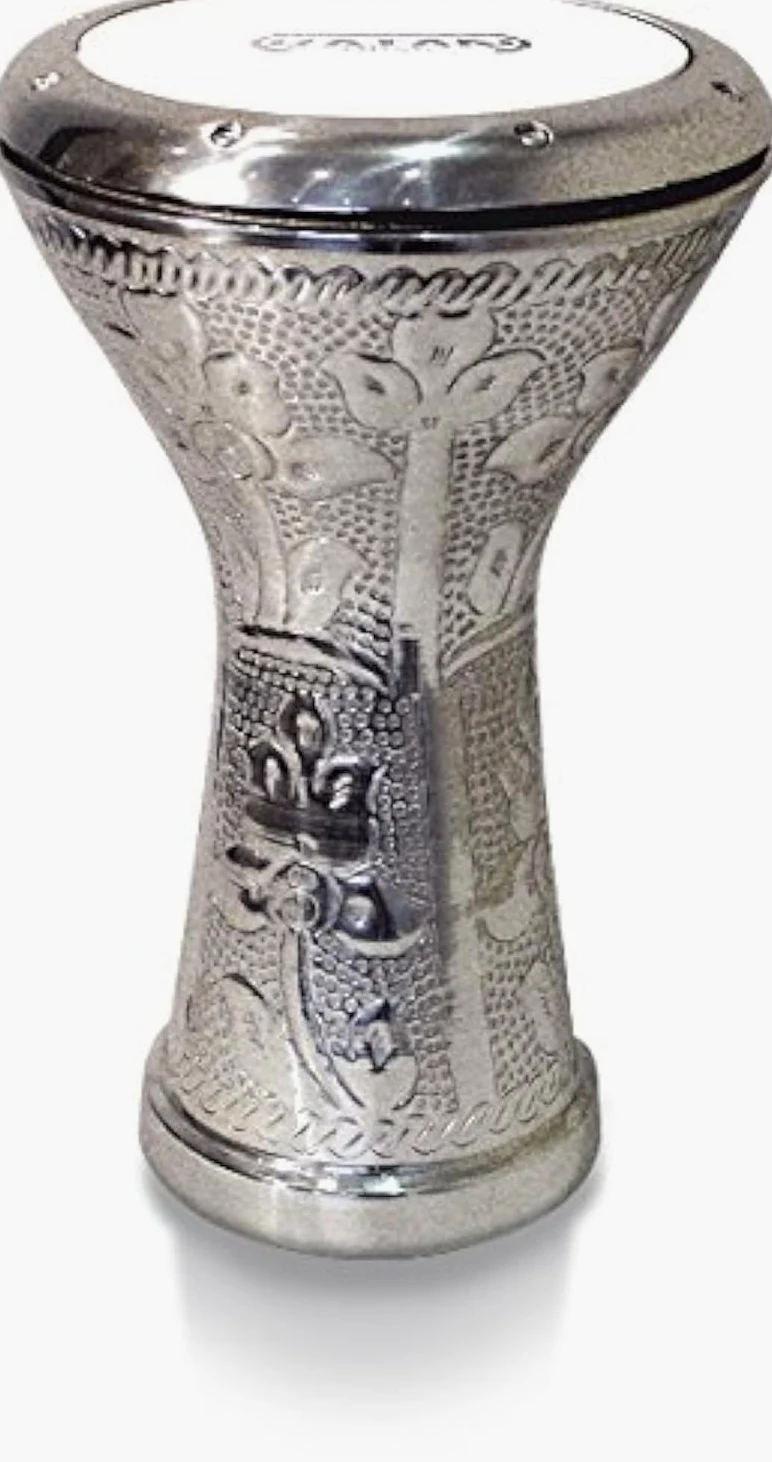 Vatan 3024 Derbouka egiziano scolpito misura grande diametro 22 cm argento