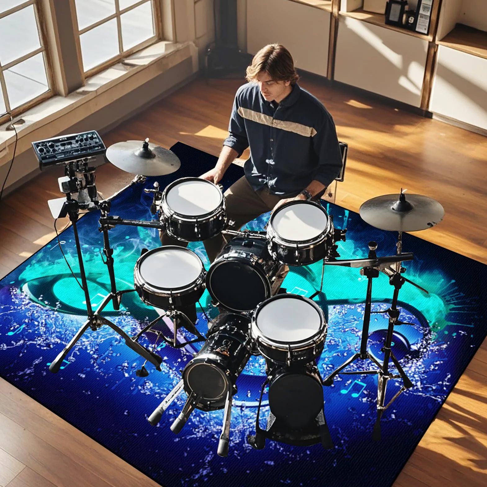 Tappetino per Batteria e Percussioni - Tappeto a Tamburo Insonorizzato - Tappeto per Batteria - Tappeti Rettangolari Antiscivolo per Batteria Elettroniche Rullante Acustica Grancassa 120 x 80 cm