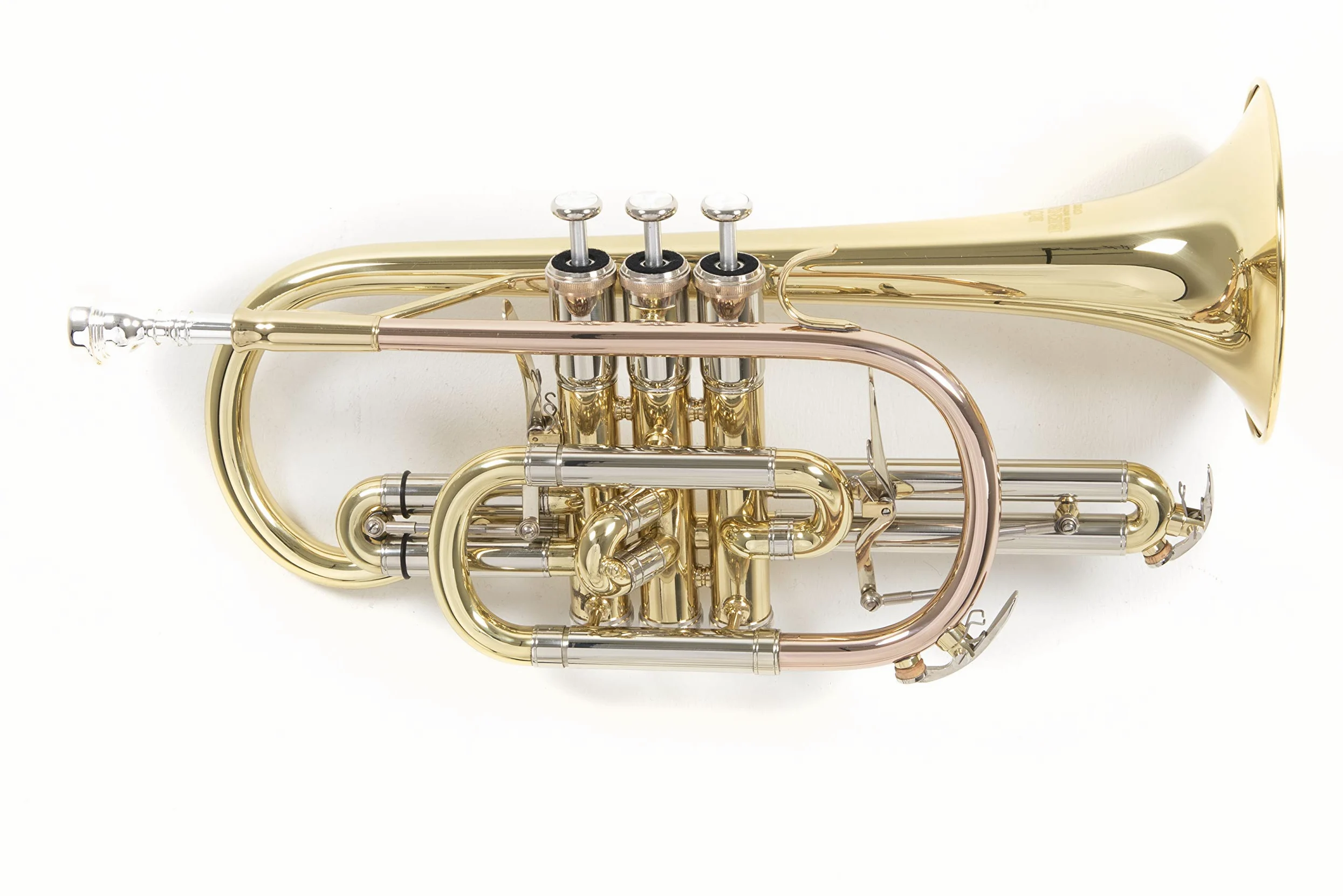 Roy Benson Bb-Cornet CR-302 (cornetta professionale con alesaggio ML, campana in ottone da 119 mm, leadpipe in ottone dorato, guide esterne in alpacca e valvole in acciaio inossidabile), laccata