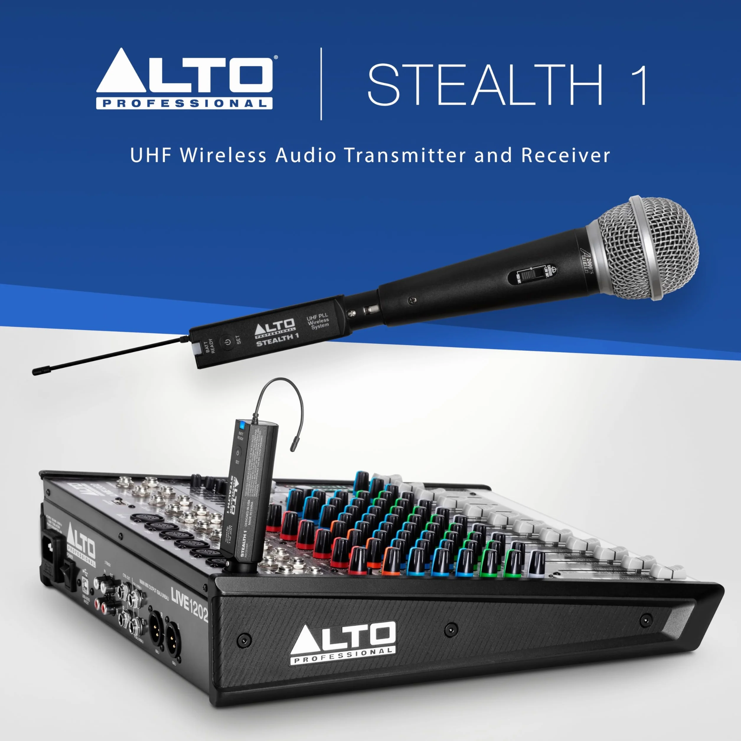 ALTO Stealth 1 - Sistema Audio Wireless UHF XLR Mono, Trasmettitore e Ricevitore per Casse Amplificate, Mixer e Microfoni Dinamici
