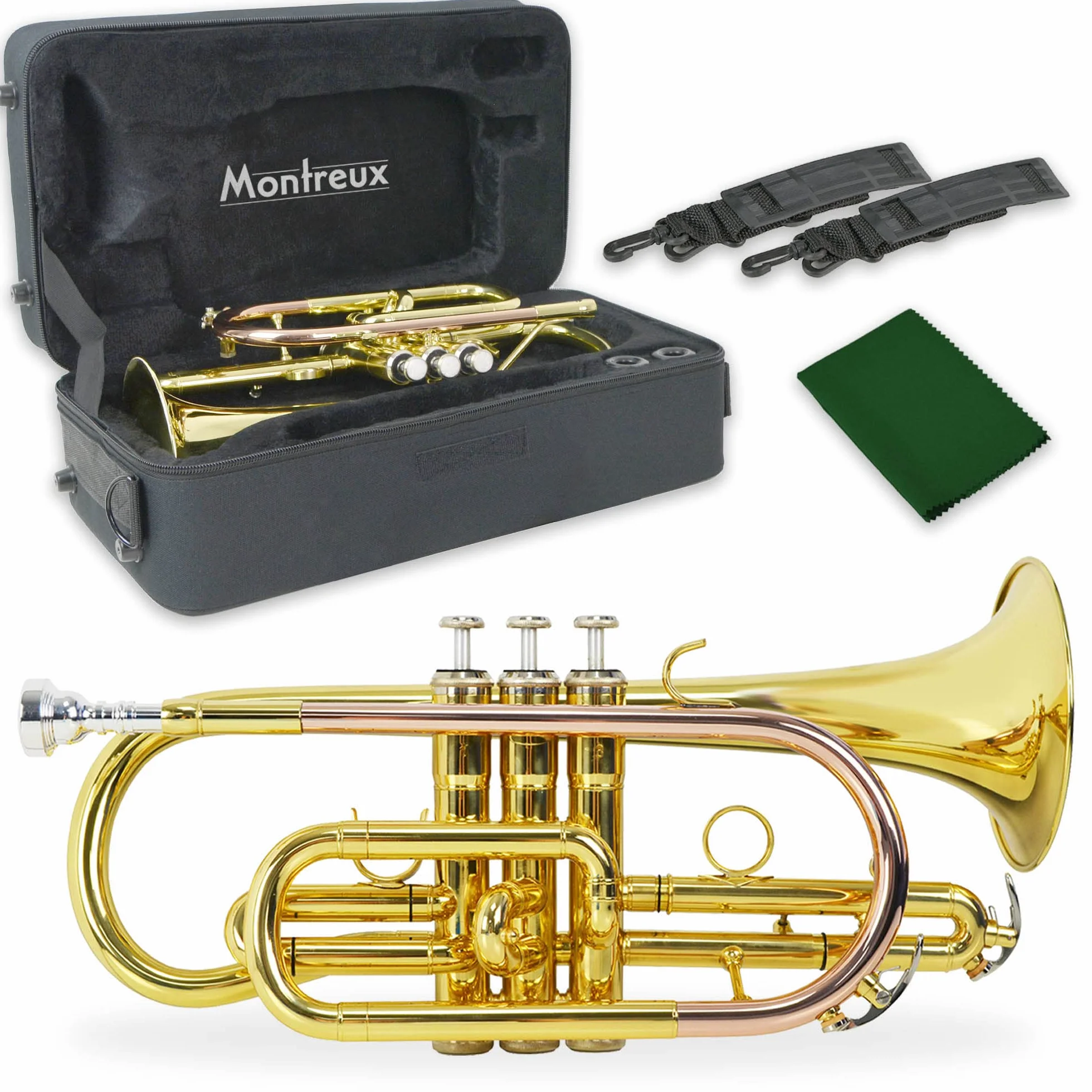 Montreux Student Cornet Sib per Principianti con Custodia Protettiva Leggera, Bocchino - Ottone Laccato, Campana 4,75"/12 cm, Si Bemolle