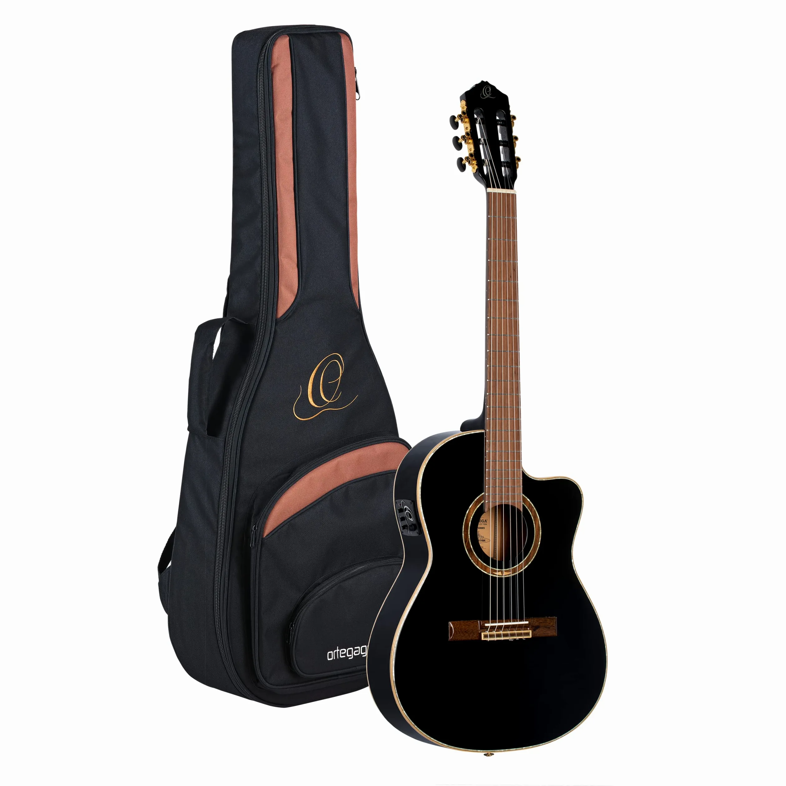 Ortega Classical Guitar Performer Series 4/4 Inclusive Custodia Manico Sottile Thinline Body - Nero (RCE138-T4BK)