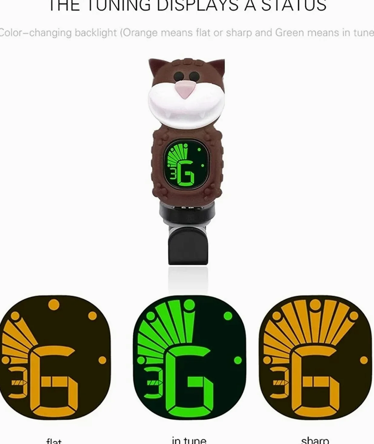Cartoon Cat Clip-On Tuner Display LCD for Chitarra cromatica Basso Violino Ukulele Strumento a Corde(Brown)