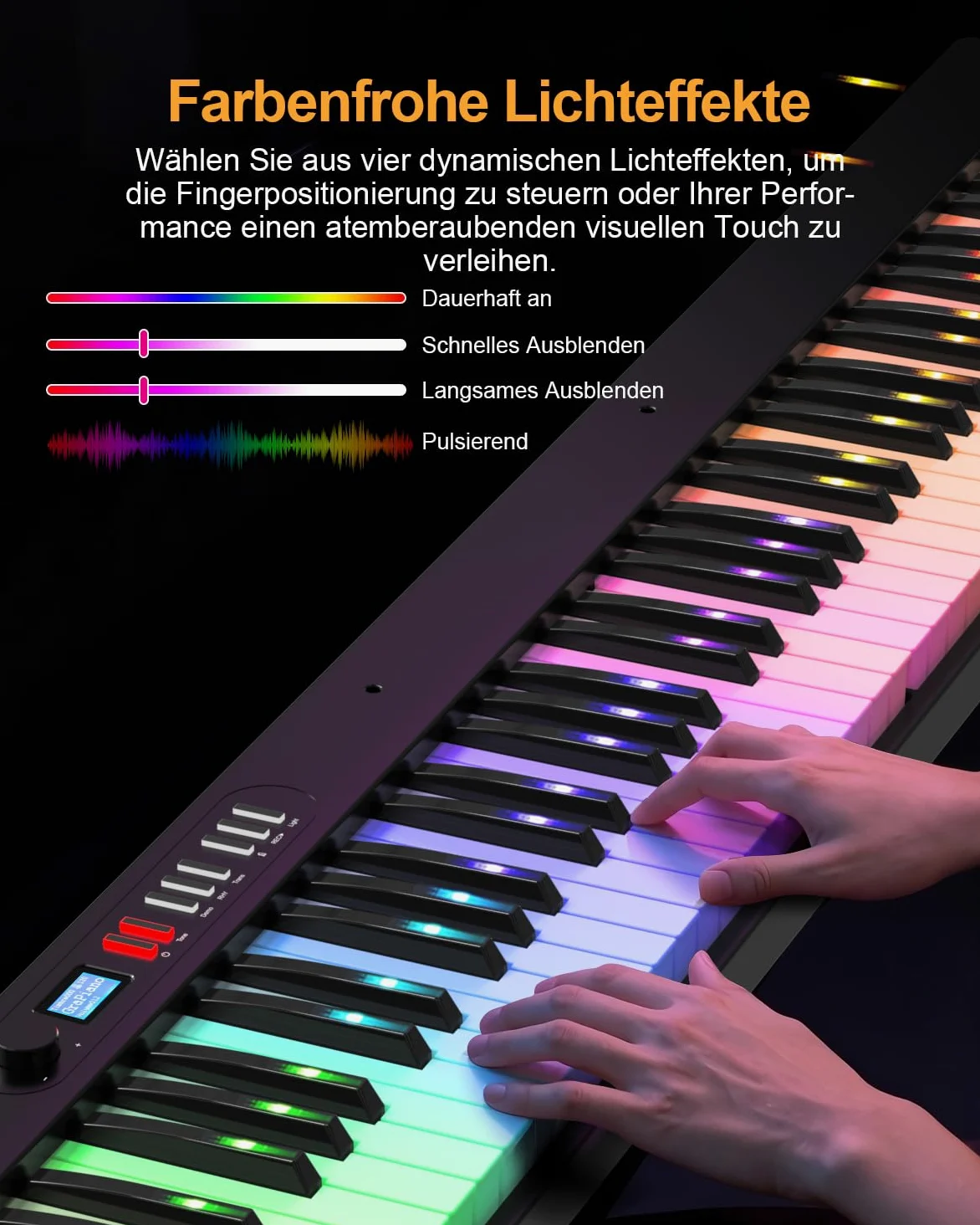 Pianoforte digitale pieghevole, 88 tasti, tastiera semiponderata con tasti luminosi colorati, Bluetooth MIDI E, tastiera portatile per principianti, adulti e bambini