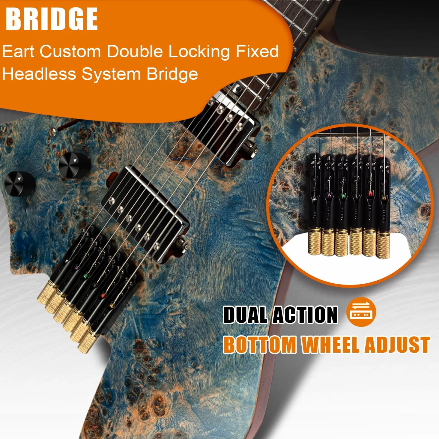 EART Chitarra elettrica per mancini Headless Fix Bridge per chitarra da viaggio a 6 corde, piccola ma piena, ultra leggera per viaggi e prestazioni, chitarra solida