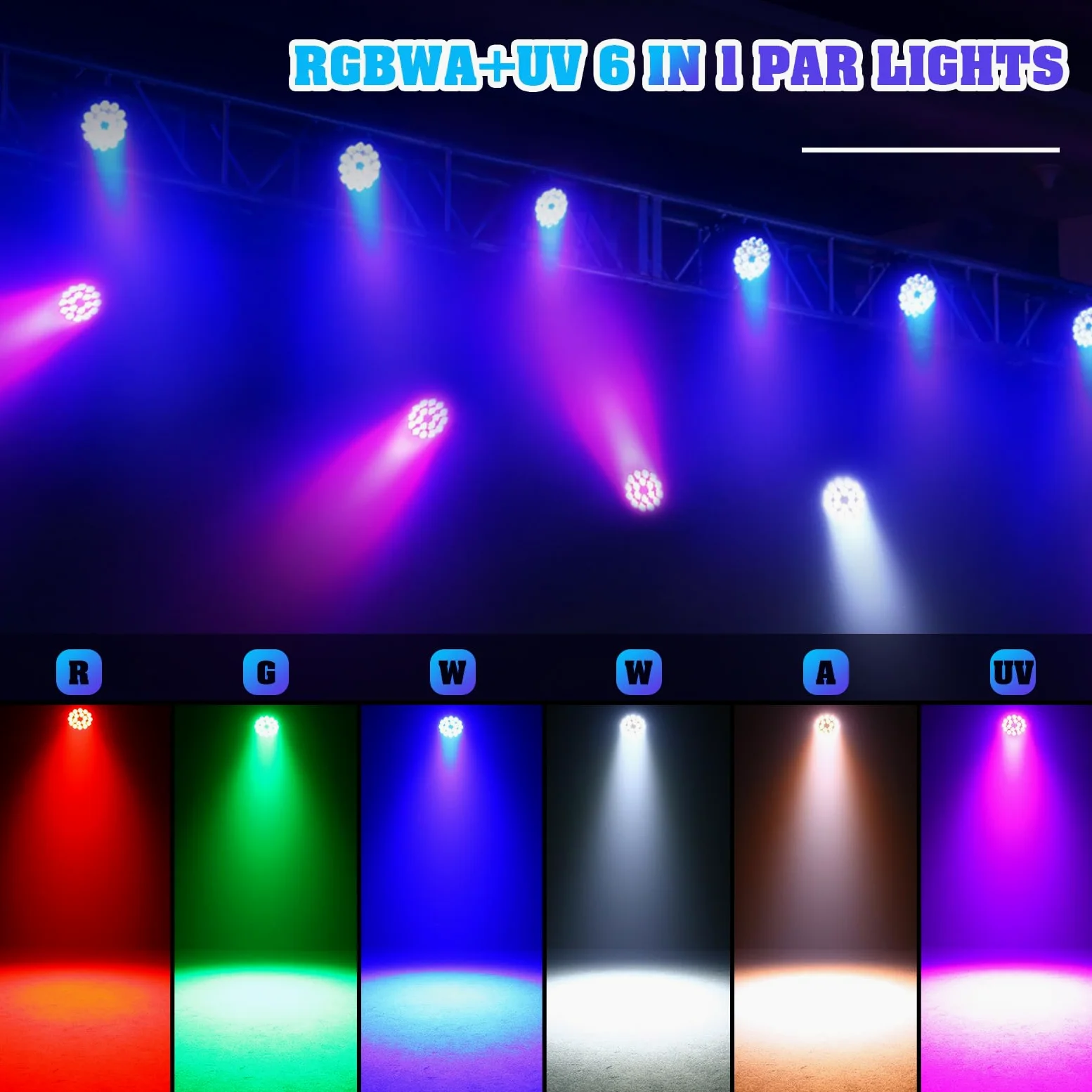 2PCS 18x 10W Par LED, RGBWA UV 18 Luci da Palco D MX 7/10CH, Illuminazione Discoteca Alloggiamento in alluminio con supporto per DJ Festa Spettacolo Bar Halloween Natale