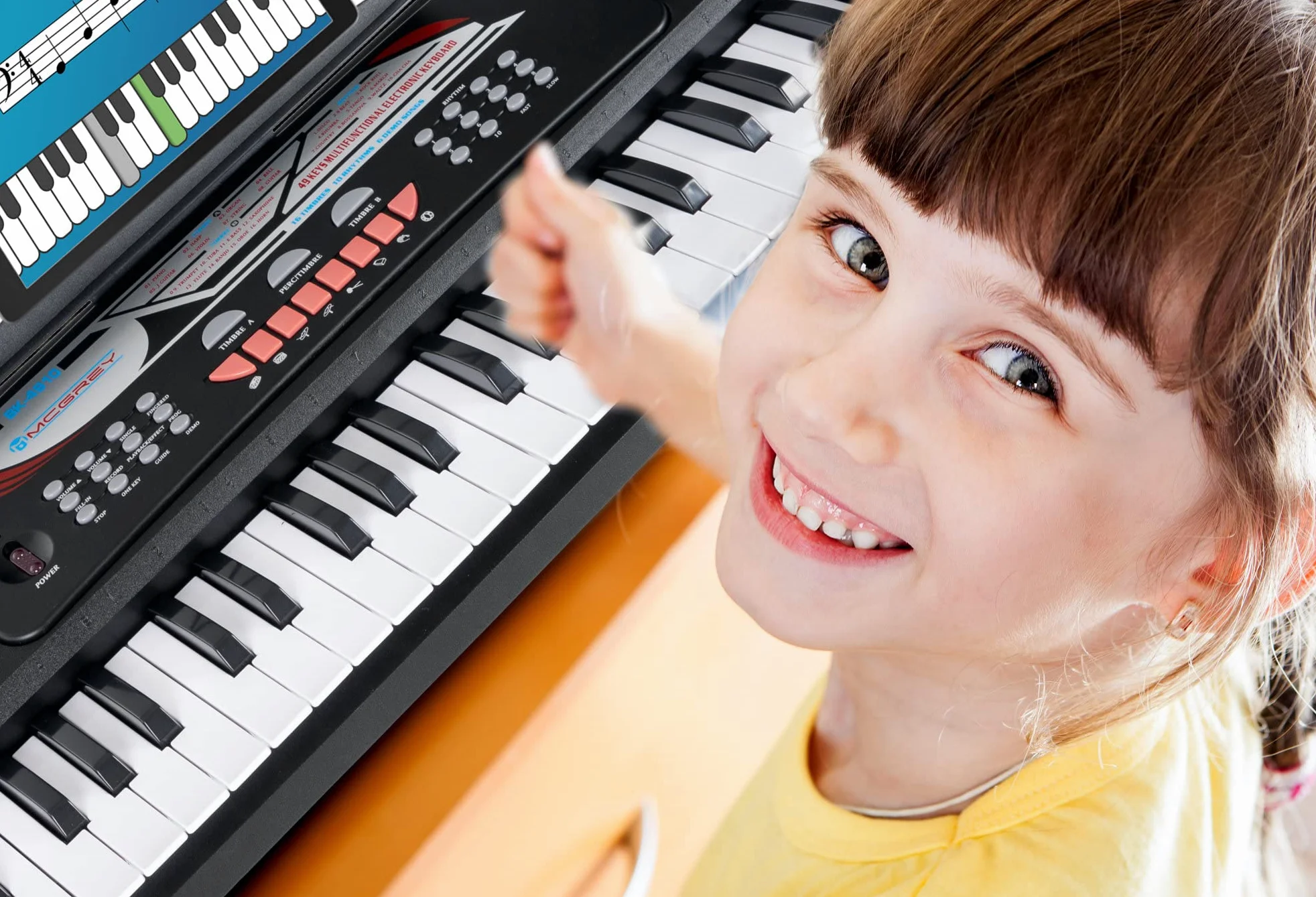 McGrey BK-4910BK Set Keyboard per principianti - 49 tasti, 16 suoni, 10 ritmi, 8 suoni percussivi e 6 demo - incl. microfono, leggio e cuffie - nero
