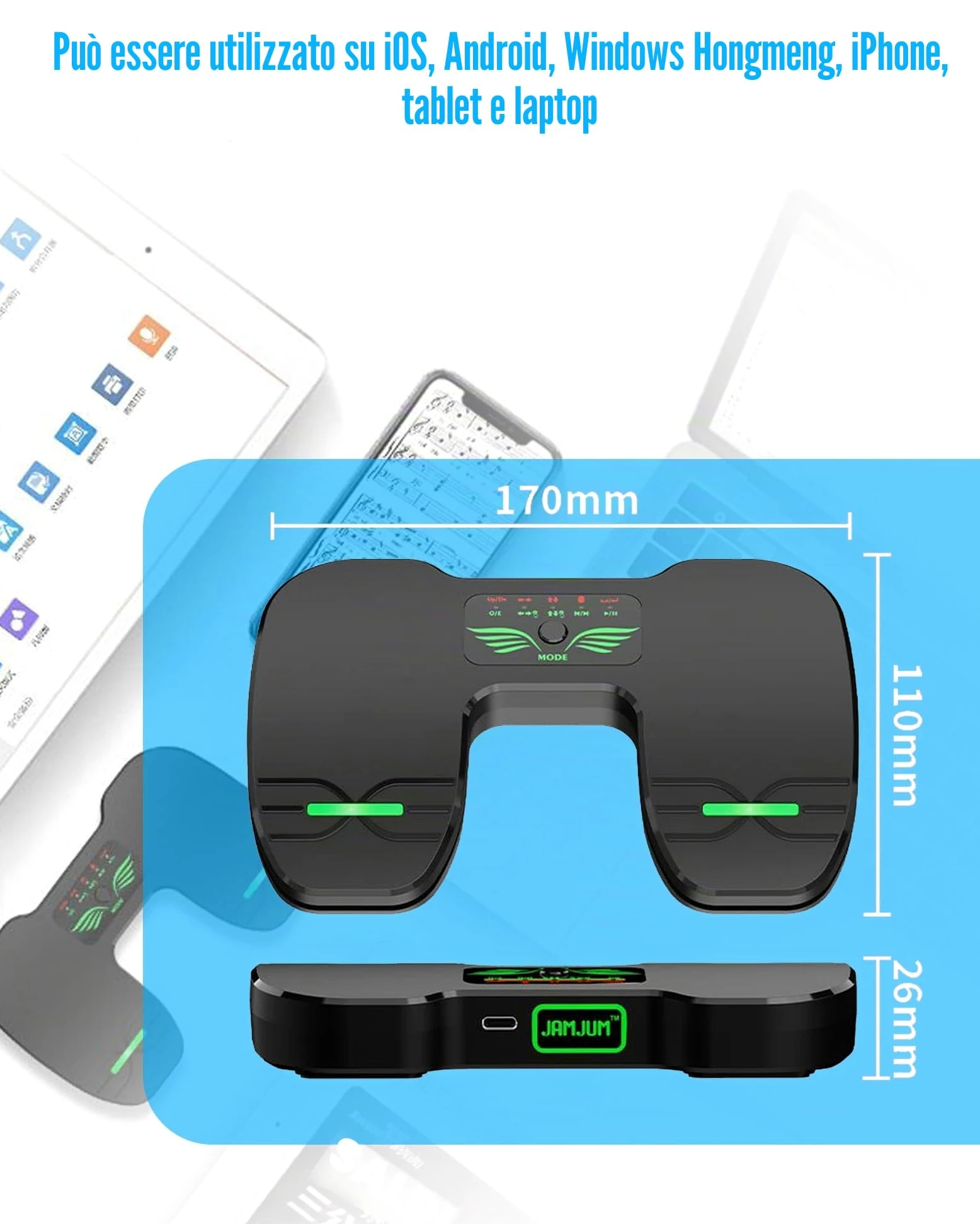 Pedale Bluetooth: interruttore Bluetooth ricaricabile per controllo di lettura musicale su tablet e smartphone
