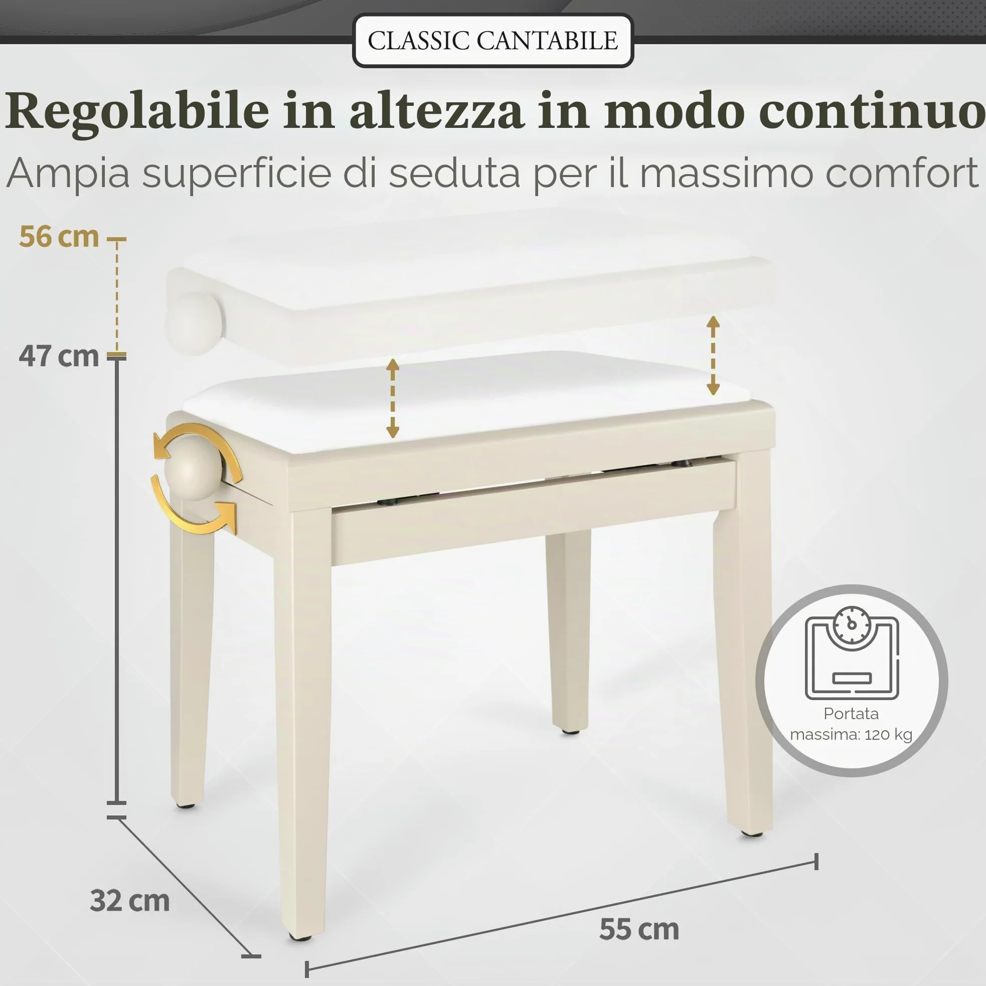 Classic Cantabile Panca per pianoforte frassino bianco opaco