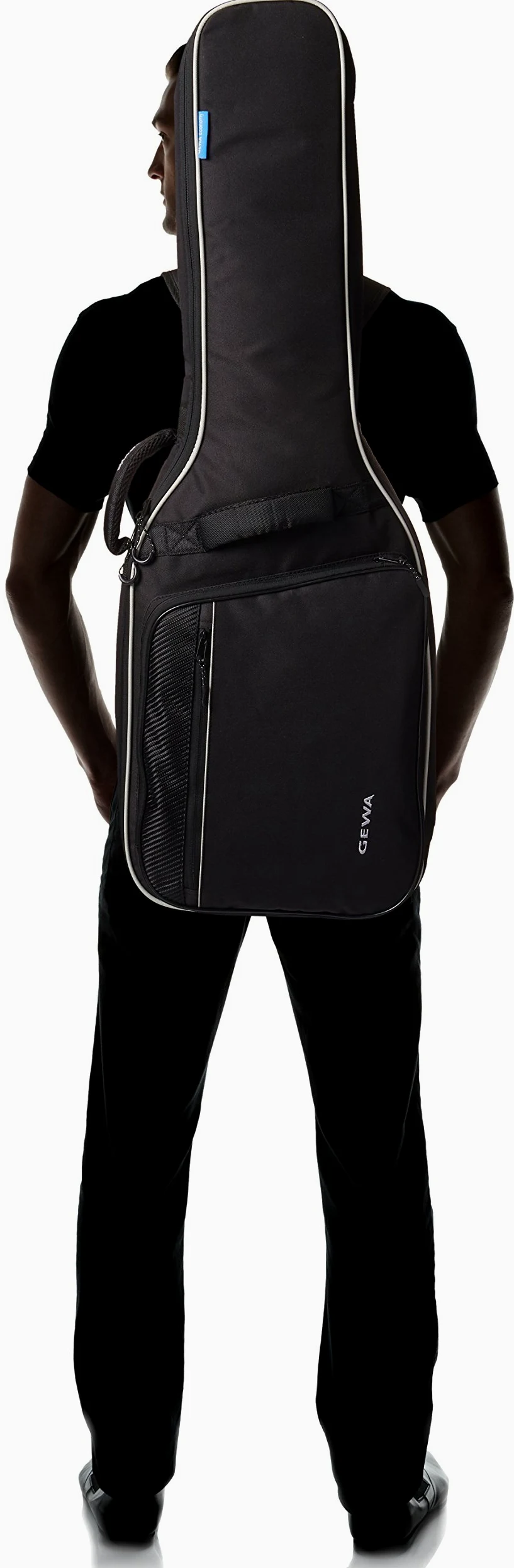 GEWA Borsa per chitarra Economy 12mm per chitarra classica 1/2 nero (antistrappo e impermeabile, imbottitura 12mm, cinghie di lusso per zaino, ampio scomparto per accessori) 212120