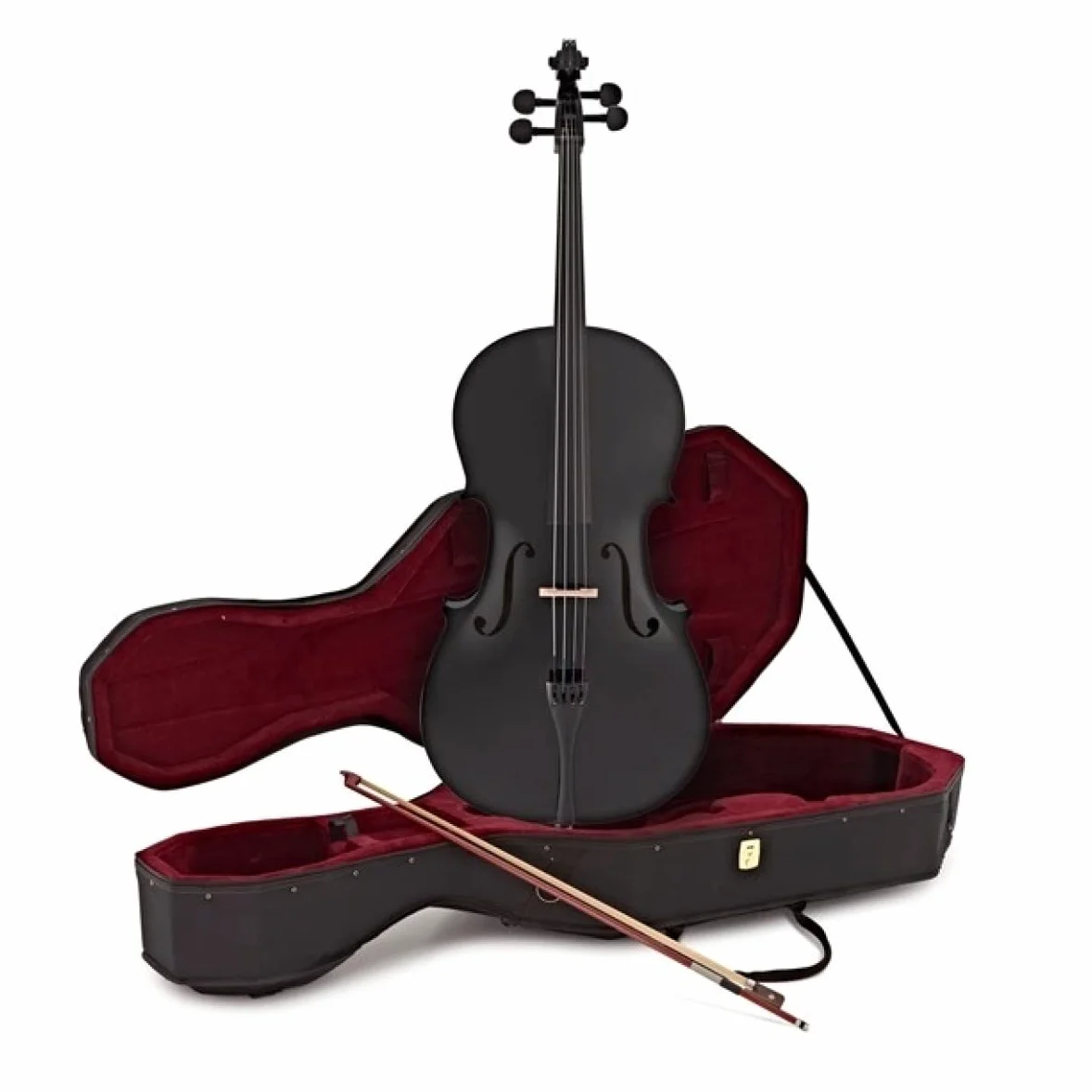 Gear4music Violoncello 4/4 con Archetto e Custodia, Nero | Tavola in abete stratificato ed fasce in tiglio per la risonanza, corde in acciaio per la chiarezza