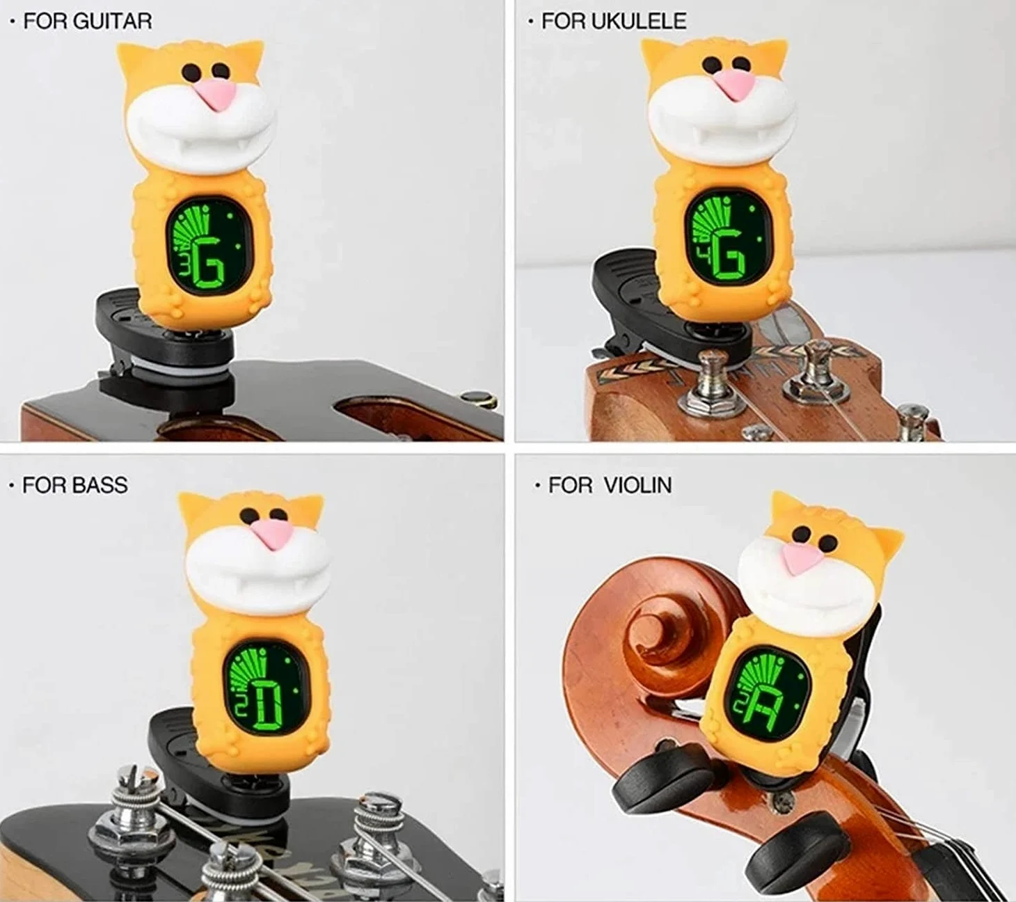 Cartoon Cat Clip-On Tuner Display LCD for Chitarra cromatica Basso Violino Ukulele Strumento a Corde(Brown)