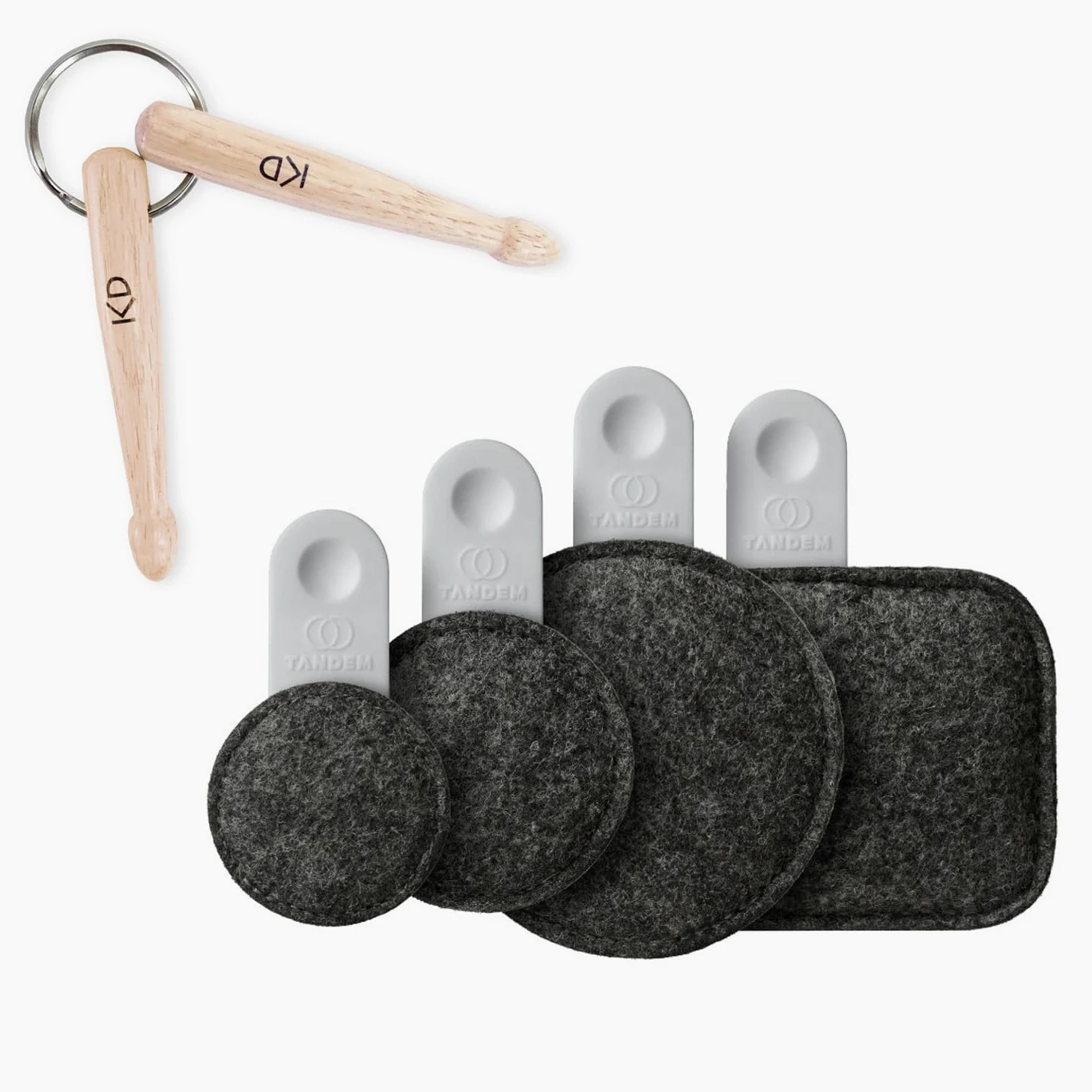 Tandem Drums DR-X4-FMIX-GRY Drops - Set di cuscinetti ammortizzatori + portachiavi Keepdrum