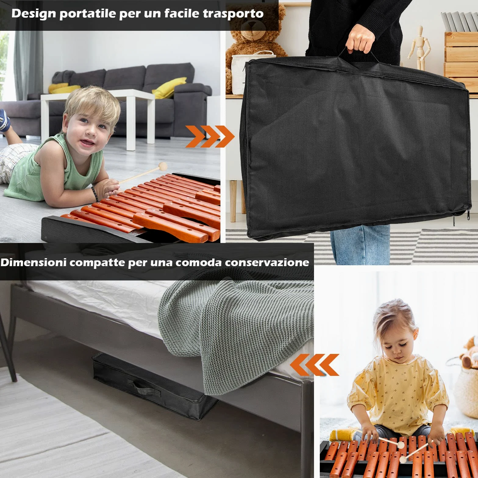 COSTWAY Xilofono con 25 Note, Glockenspiel in Legno, con 2 Mazzuole e Borsa, Strumento a Percussione di Legno, Ideale per Principianti e Bambini, 42 x 57 x 6 cm