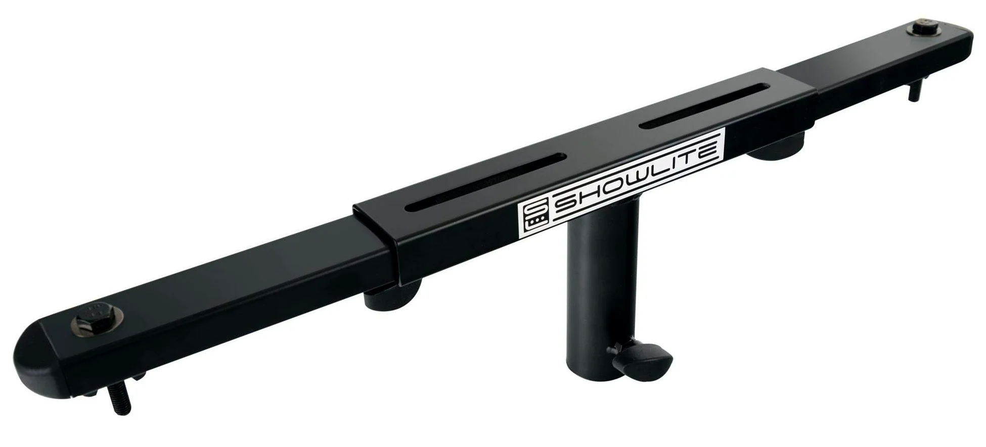 Set Trave Trasversale Showlite SAT-02 T con Supporto a Parete per Casse (Robusto Supporto a Parete con Flangia da 36 mm incluso con traversa adatta per 2 faretti) Nero