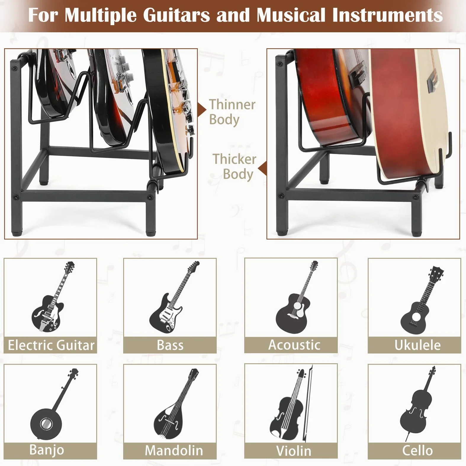 Bikoney Supporto Chitarra a 5 Livelli per Chitarra Acustica, Elettrica, Basso, Supporto Rack per Chitarra Regolabile per Più Chitarre Porta Chitarra