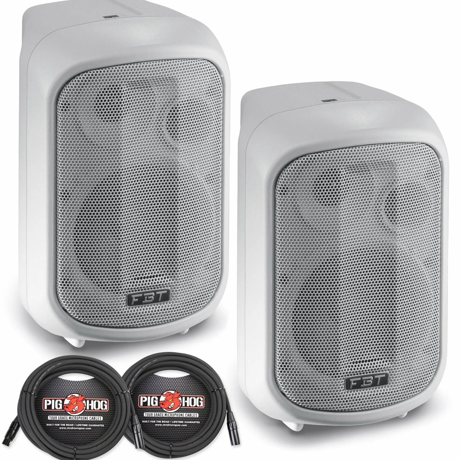 Fbt J5 A 12,7 cm Trasformati monitor attivo – bianco & PHM25 Pig Hog cavo XLR 7,6 m – Coppia