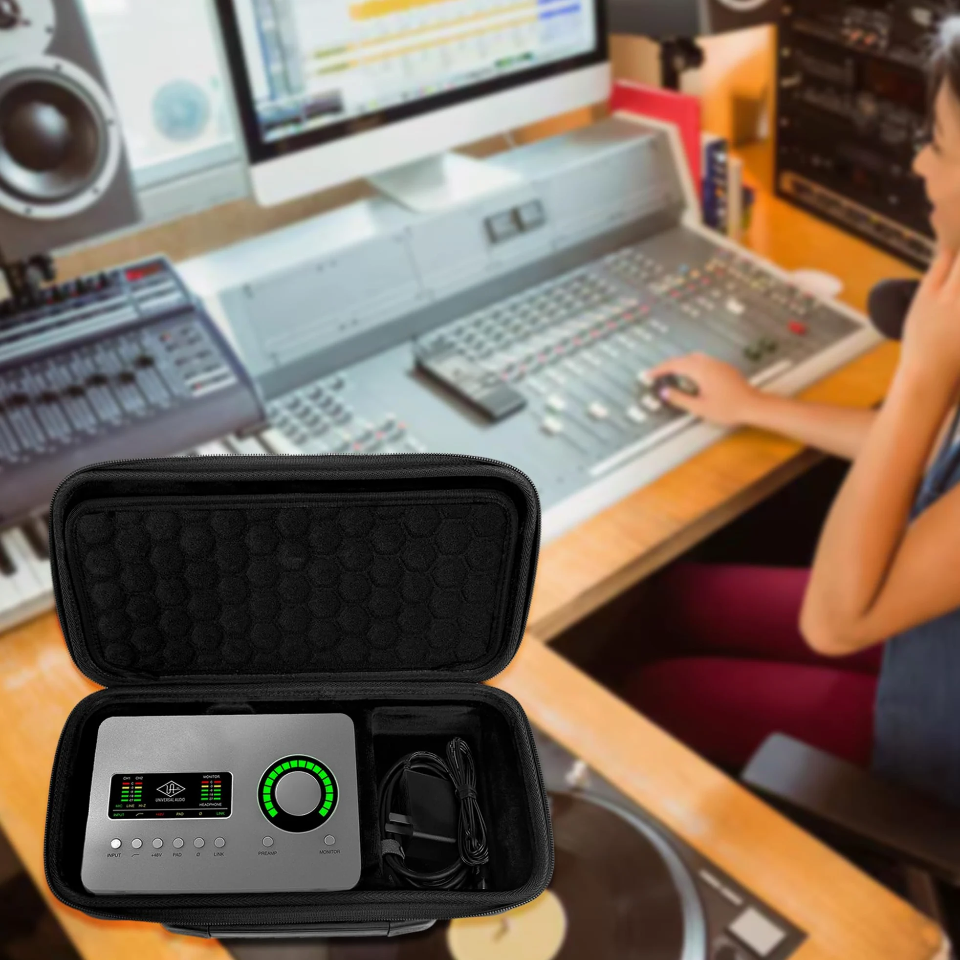 Musiin Custodia con interfaccia audio personalizzata compatibile con UA Apollo Solo Heritage/Apollo Solo USB, guscio rigido con tracolla, scomparto separato per cavi, archiviazione portatile per