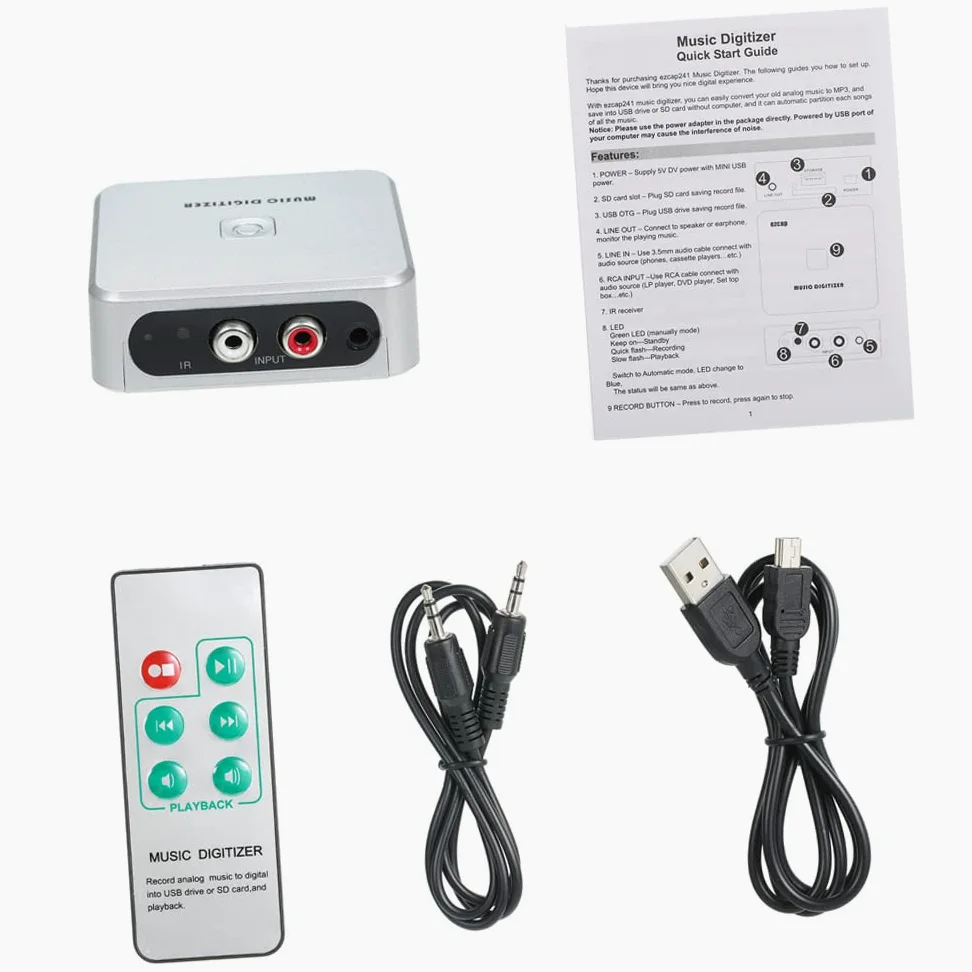 Registratore CD Digitalizzatore Musicale con Partizione Automatica del Telecomando per Musica Analogica Nella Scheda SD USB Drive Mini USB Power