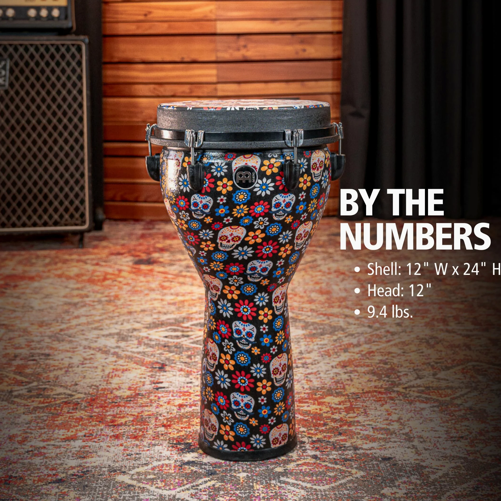 Meinl Percussion 12" Jumbo Djembe, Day Of The Dead, Designed Drum Head