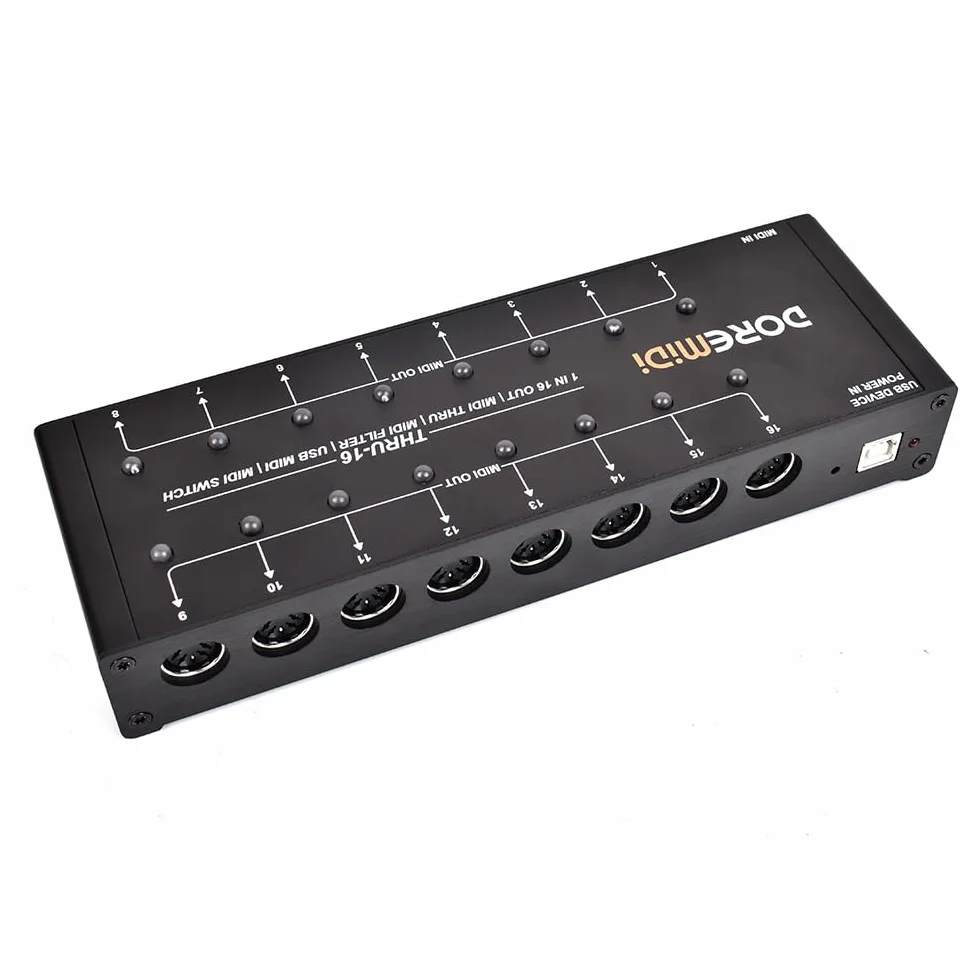 MIDI THRU-16 Box Filter &Switch 1 MIDI input in 16 uscite MIDI e ogni uscita MIDI può modificare filtri MIDI (THRU-16)