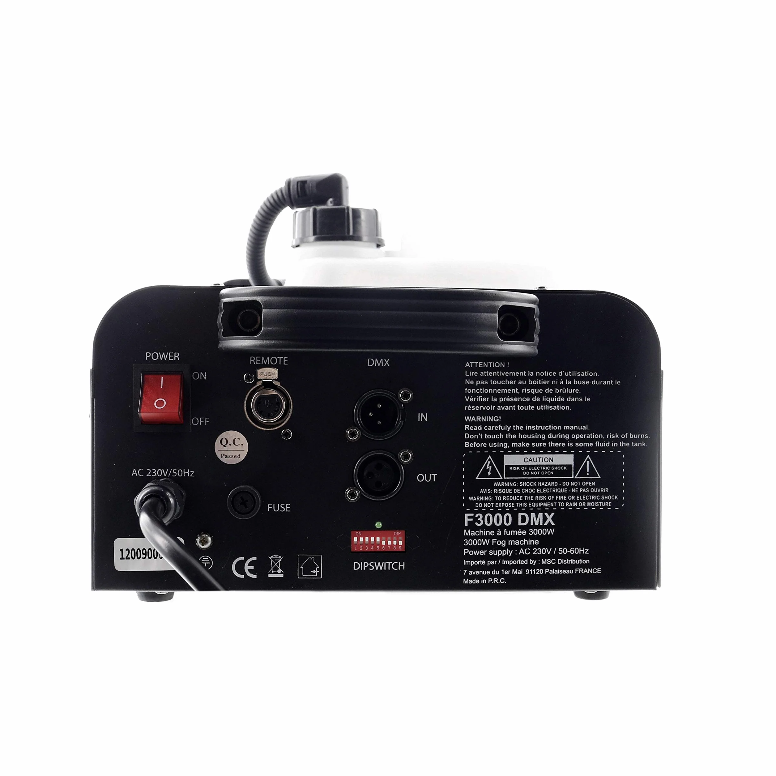 BOOMTONE Machine à fumée F3000 DMX, idéale pour mariage, soirées à thèmes, discothèque, fournie avec deux télécommandes 1 filaire et 1 sans fil, facile à transporter