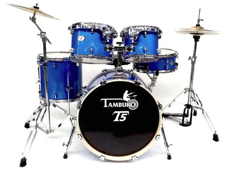 Tamburo T5S22BLSK, Batteria Acustica 5 Pezzi, Blue Sparkle, con Grancassa 56cm, Piatti e Hardware