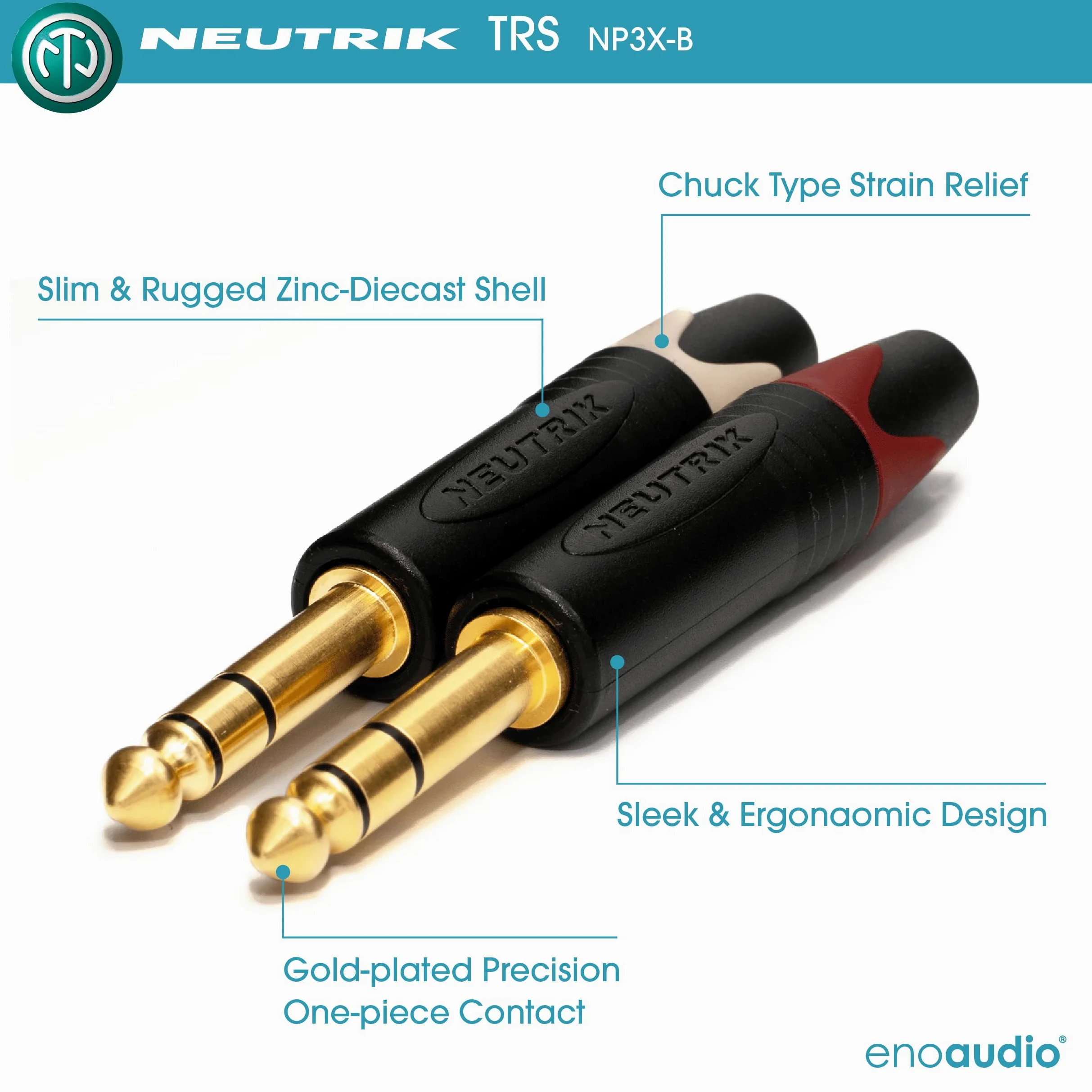 enoaudio Mogami 2534 Quad Cavo Coppia (L,R) professionale bilanciato | Neutrik Gold 6,3mm TRS | HiFi - 2,0 m