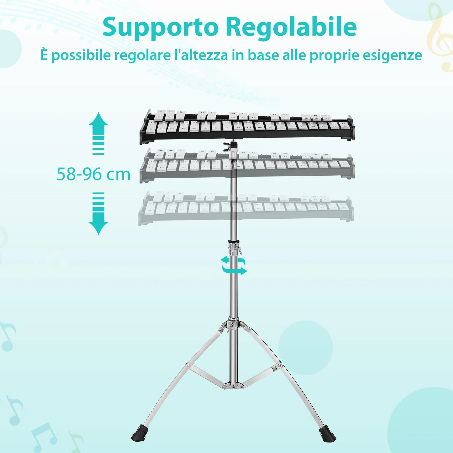 GYMAX Glockenspiel Professionale, Xilofono Pieghevole da 32 Note in Alluminio per Bambini, con Supporto Regolabile, Leggio, Bacchette in Legno, Custodia Trasportabile, Tamburo da Allenamento