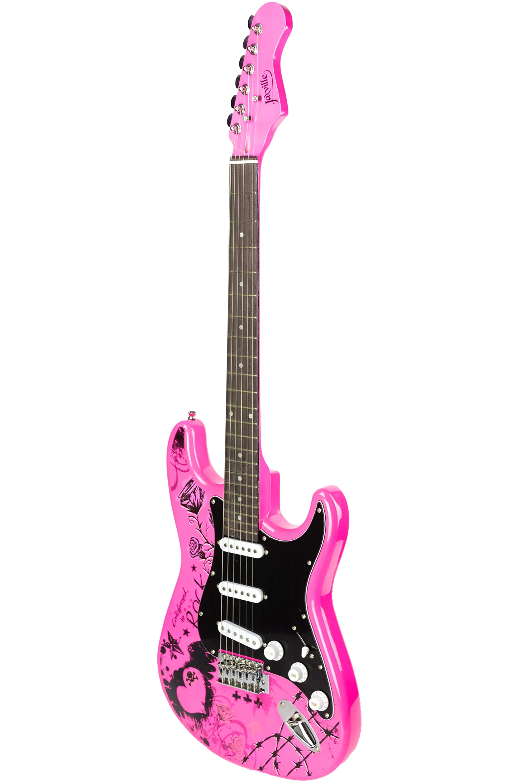 Jaxville St1-PP-PK Pink Punk St Style Style Guitar Guitar Confezione con amplificatore per chitarra Guitar Bag Guitar Strings Guitar Strap Guitar Lead And Guitar Plectrums