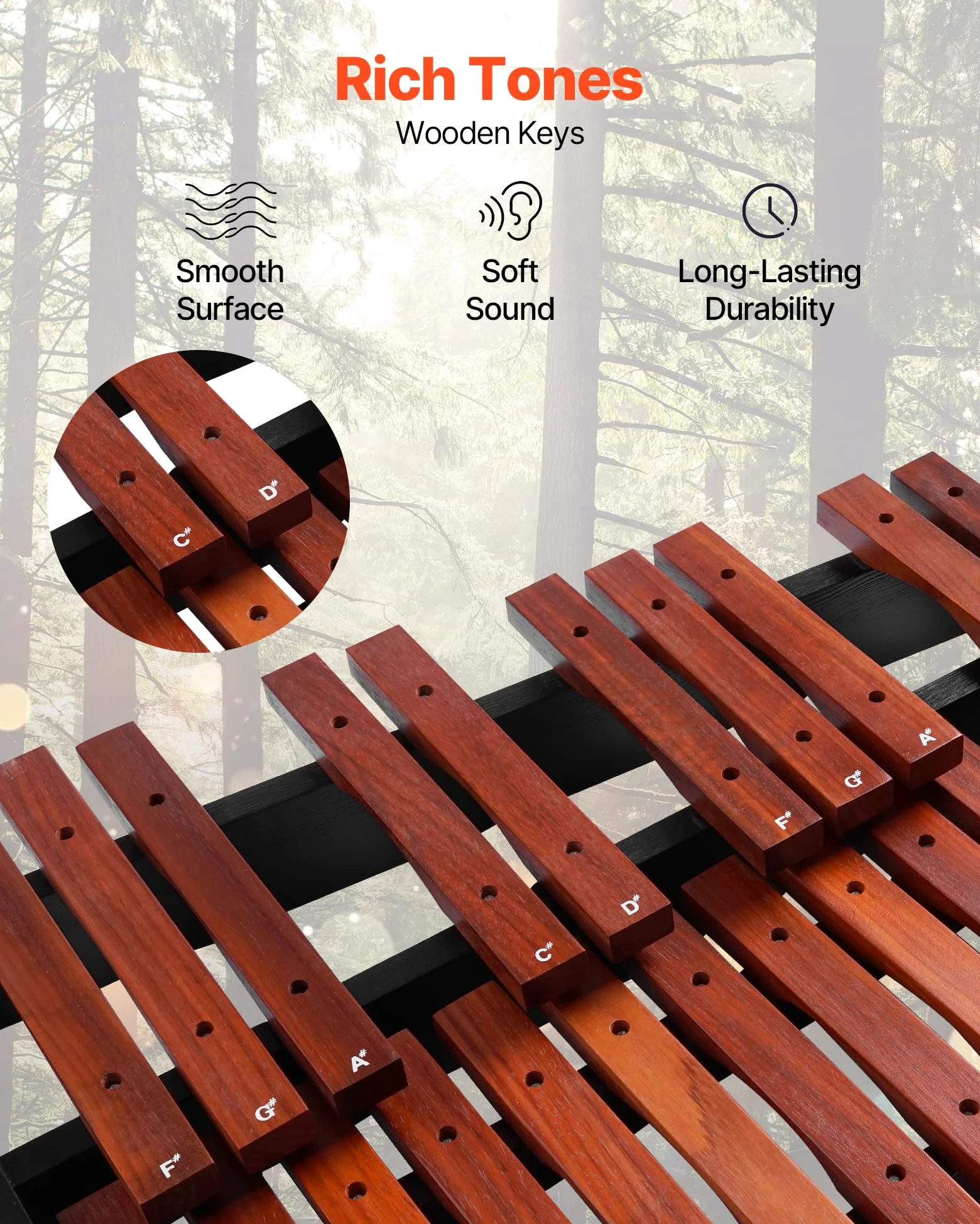 VEVOR Glockenspiel Diatonico Xilofono, 32 Note, Strumento a Percussione Professionale in Legno, con Supporto Regolabile in Altezza 4 Bacchette, Borsa per Trasporto, per Insegnamento Musicale
