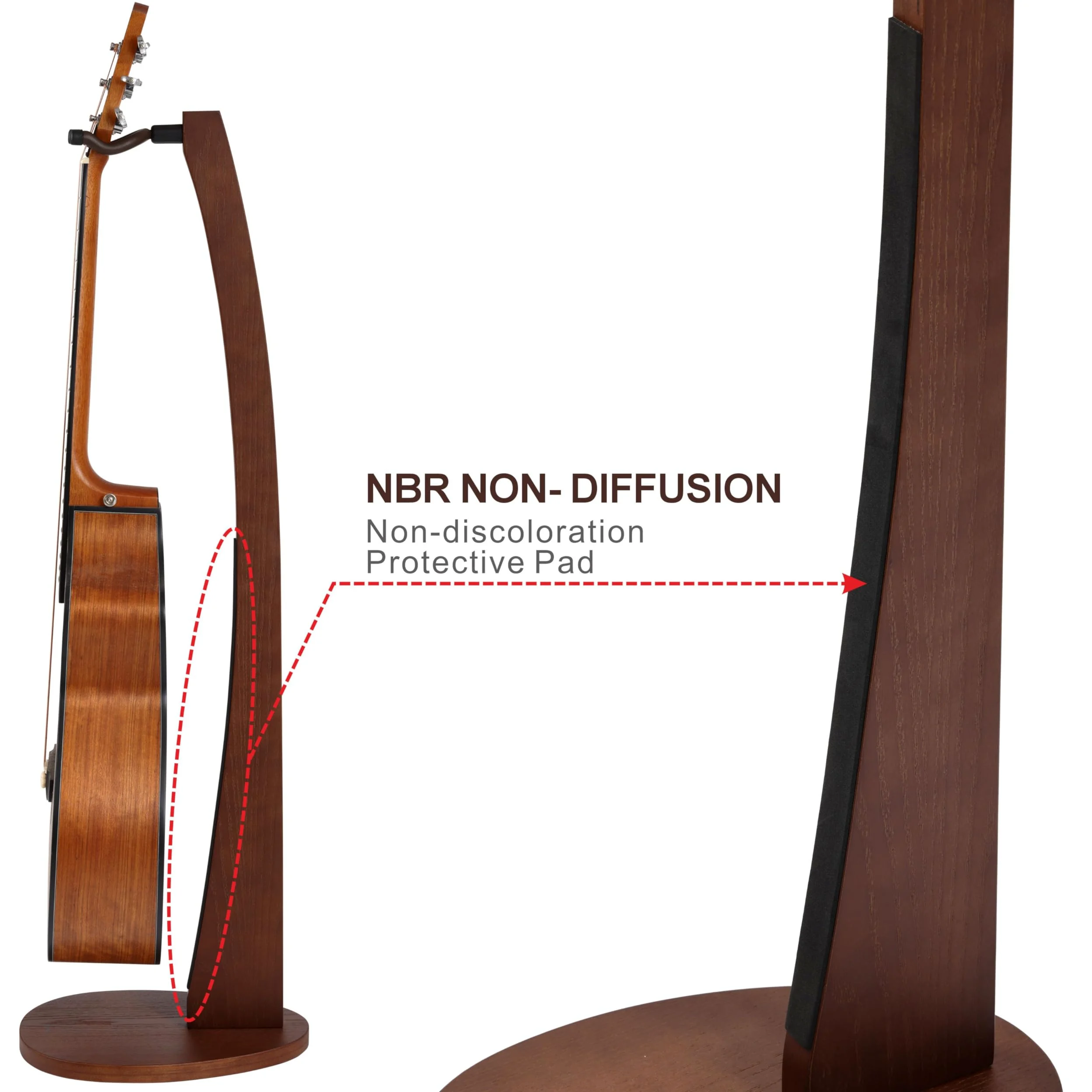 Nefelibata Supporto per chitarra in legno, realizzato a mano, in legno di frassino massiccio, design semi-curvo, ideale per chitarre acustiche, chitarre classiche, banjo, mandolini(marrone scuro)