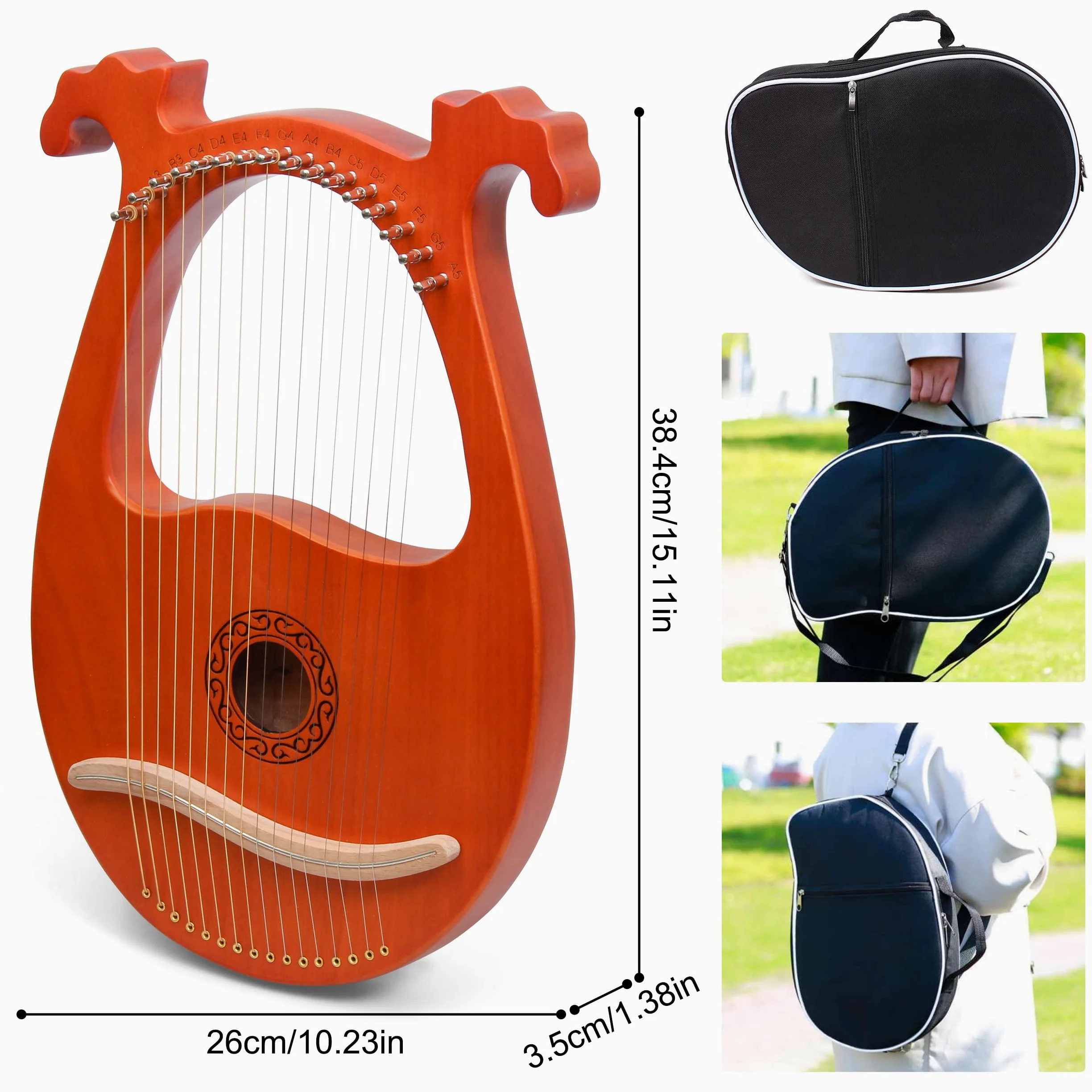 Arpa Lira 16 Corde In Mogano Arpa Piccola Strumento Musicale Lyres Lyre Harp Con Chiave Di Tunning, Tutorial Musicale, Corda di Ricambio, Plettri, Panno di Pulizia, Marrone, Antlered