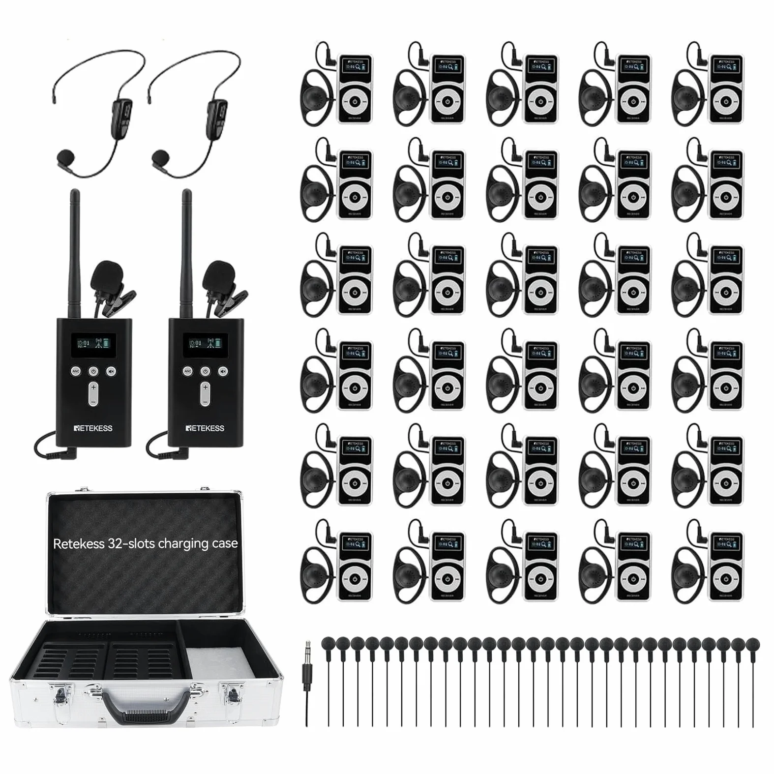 Retekess T130Pro Wireless Tour Guide System, Riduzione del Rumore Migliorata, Guida Turistica Audio a Sussurro, 160m, per Turismo, Visita Fabbrica (2 Trasmettitori 30 Ricevitori)