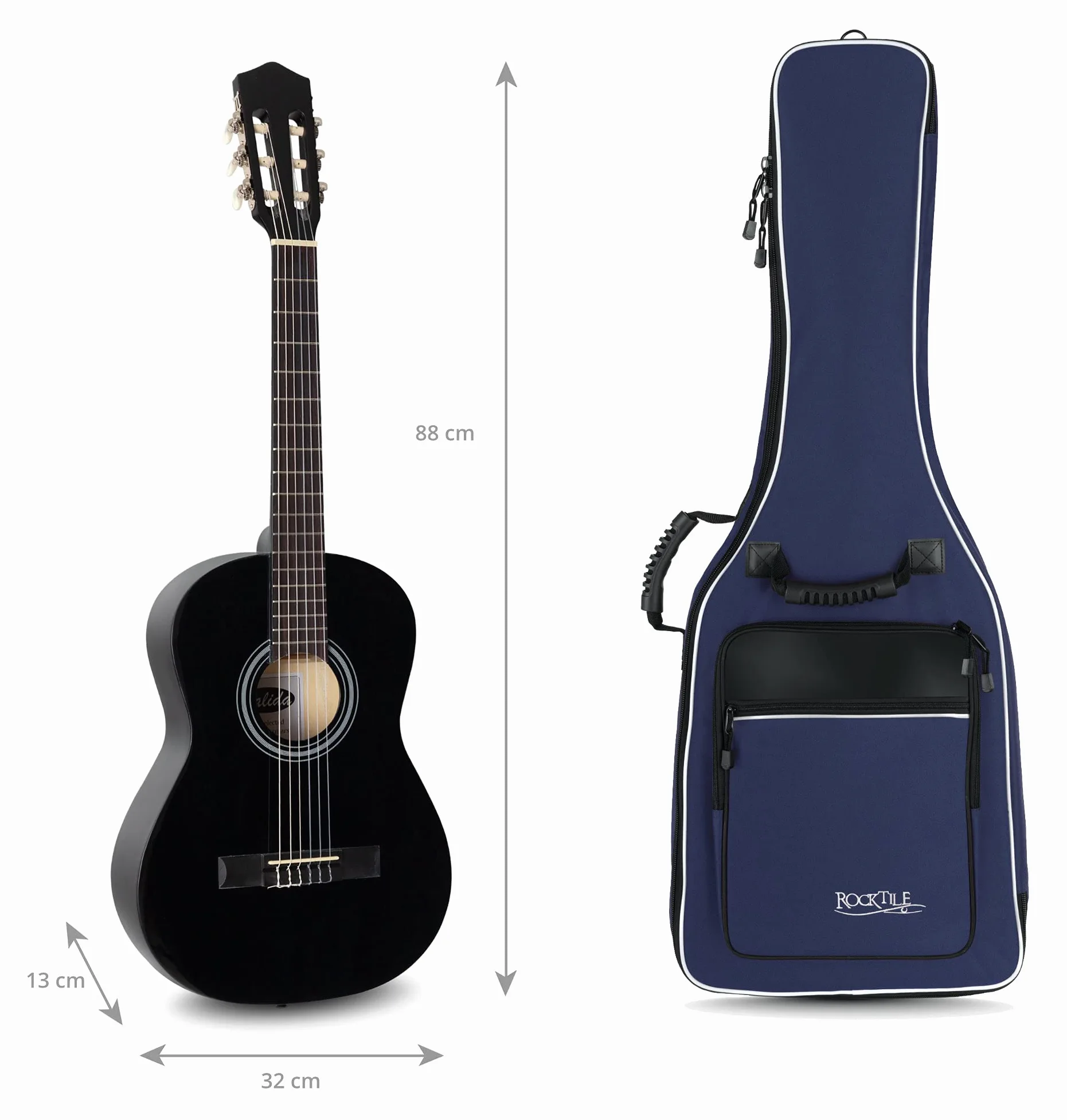 ROCKTILE Custodia Per Chitarra Classica 1/2 (gigbag imbottito, imbracatura zaino, 2 tasche esterne) blu