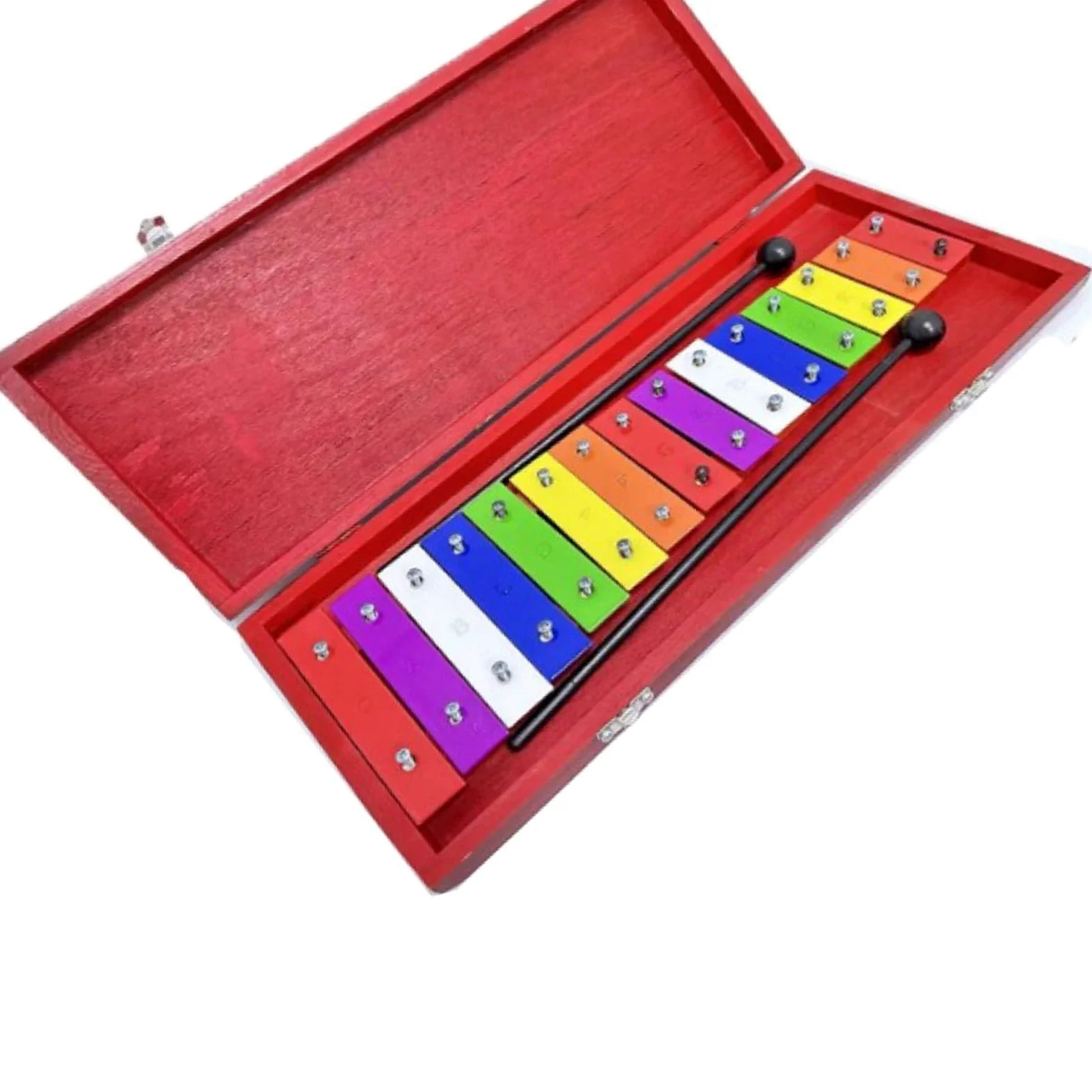 Confezione in scatola di legno per strumento a percussione xilofono glockenspiel con piastra in alluminio da 15 note Glockenspiel Strumento A Percussione