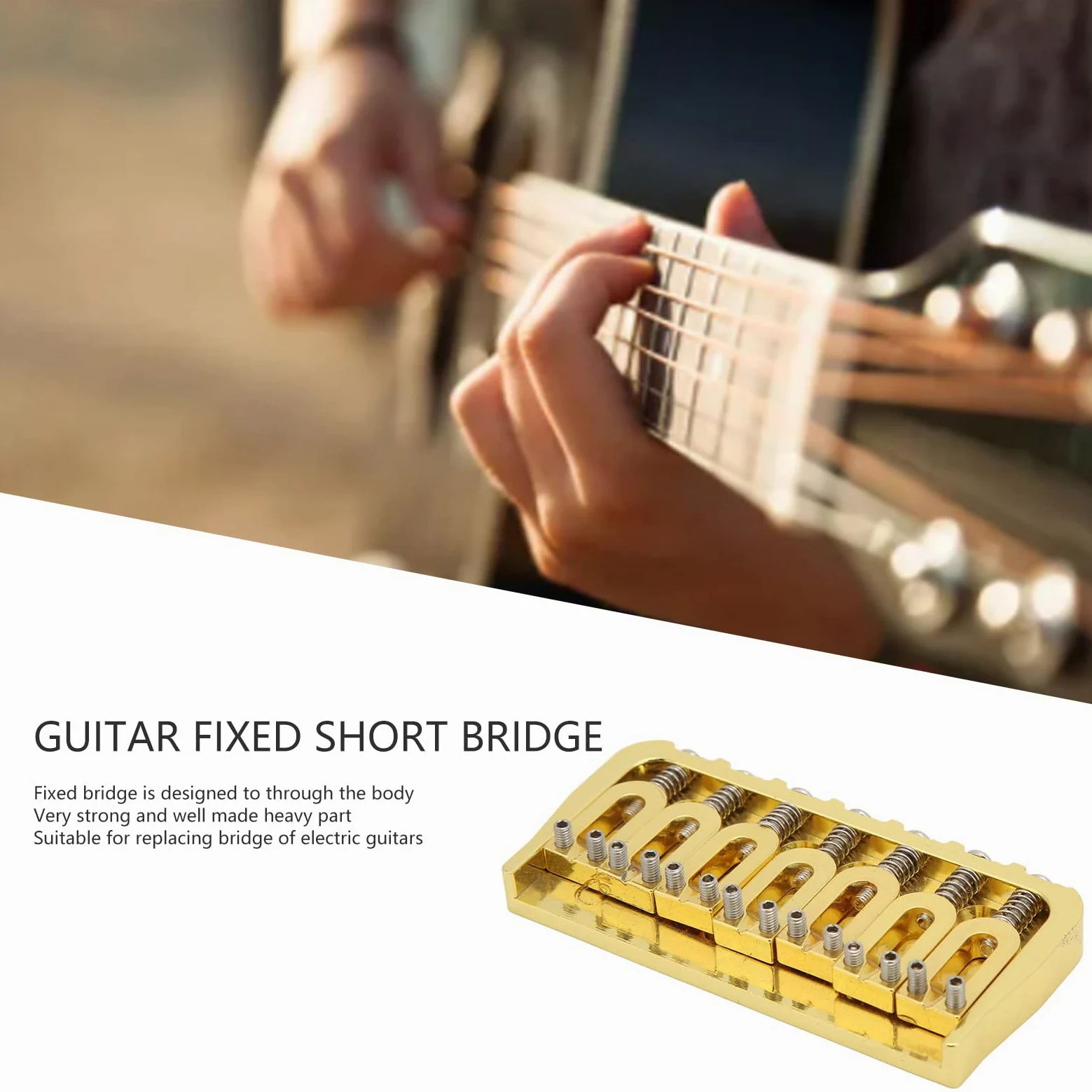 Chitarra Elettrica Fissa Ponte Corto Hardtail 7 Corde Attraverso Il Corpo Design Non Tremolo Dorato Per Chitarre Elettriche