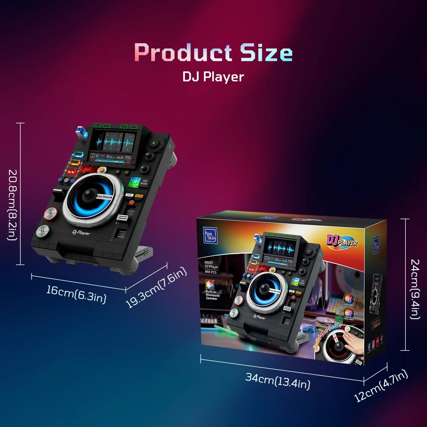 PANTASY Blocchi da costruzione per controller DJ, giradischi per DJ, riproduzione musicale Bluetooth, doppia modalità di illuminazione, supporto regolabile, giocattolo interattivo da scrivania per