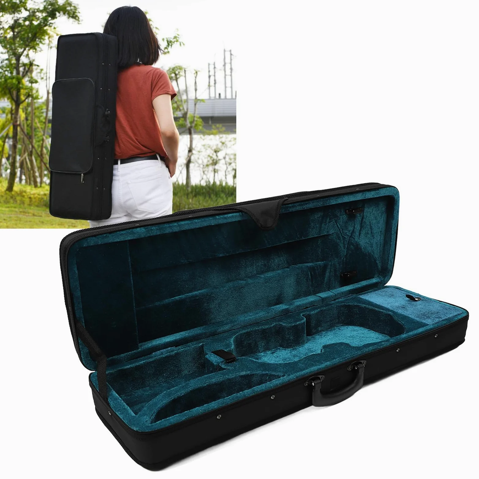 Zunate Custodia Rigida per Violino 4/4, Prestazioni da Viaggio, in Schiuma Leggera |Scatola Rettangolare in Tessuto Oxford con Cinghie per Manici