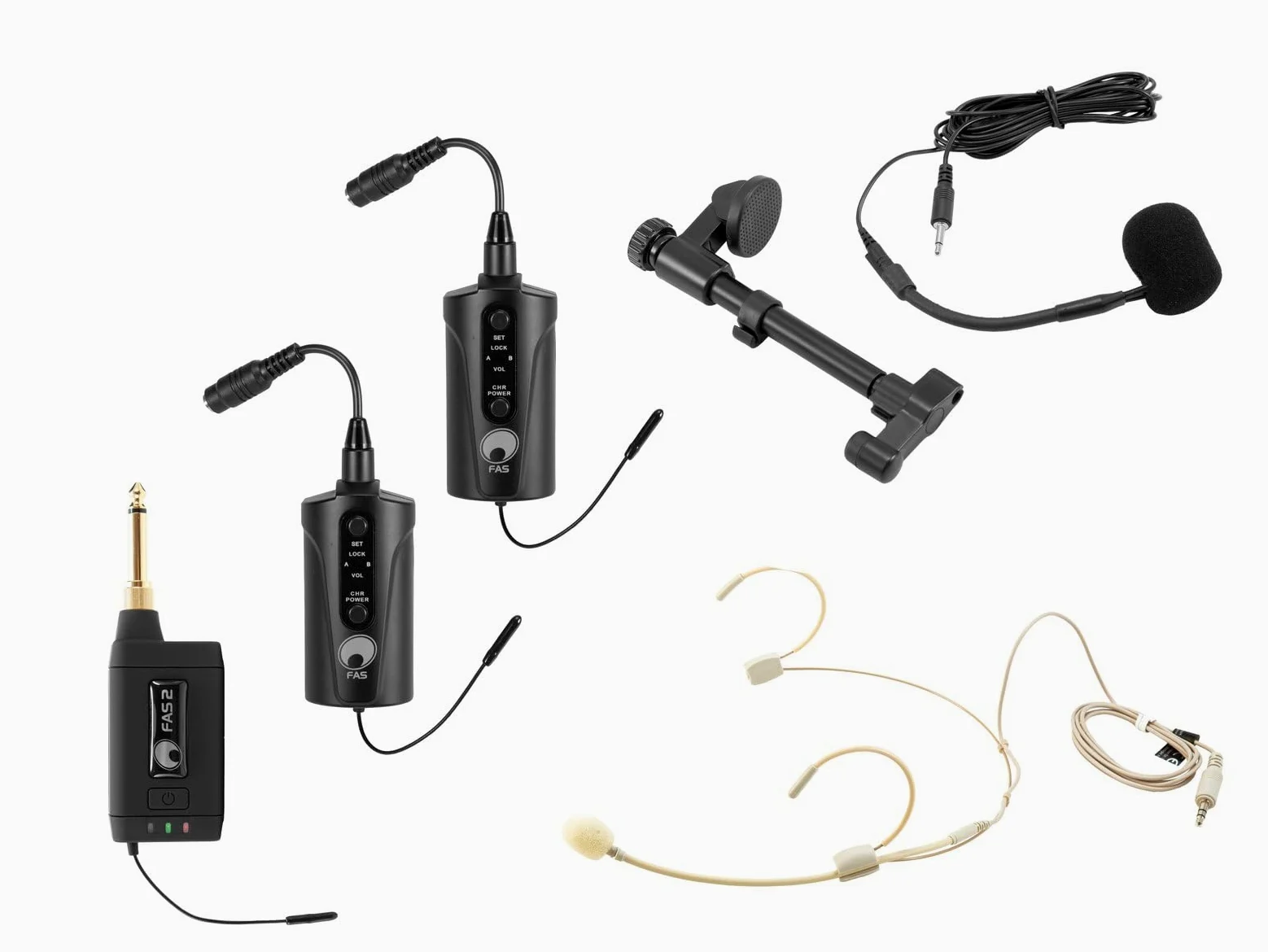 OMNITRONIC Set FAS TWO + 2 x BP + auricolare + microfono per chitarra acustica 660-690 MHz