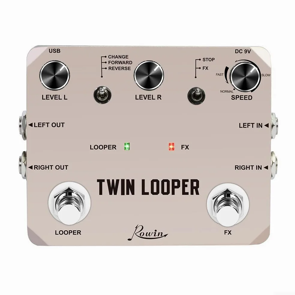 Rowin Twin Looper Pedale, ingresso e uscita stereo, custodia in metallo resistente