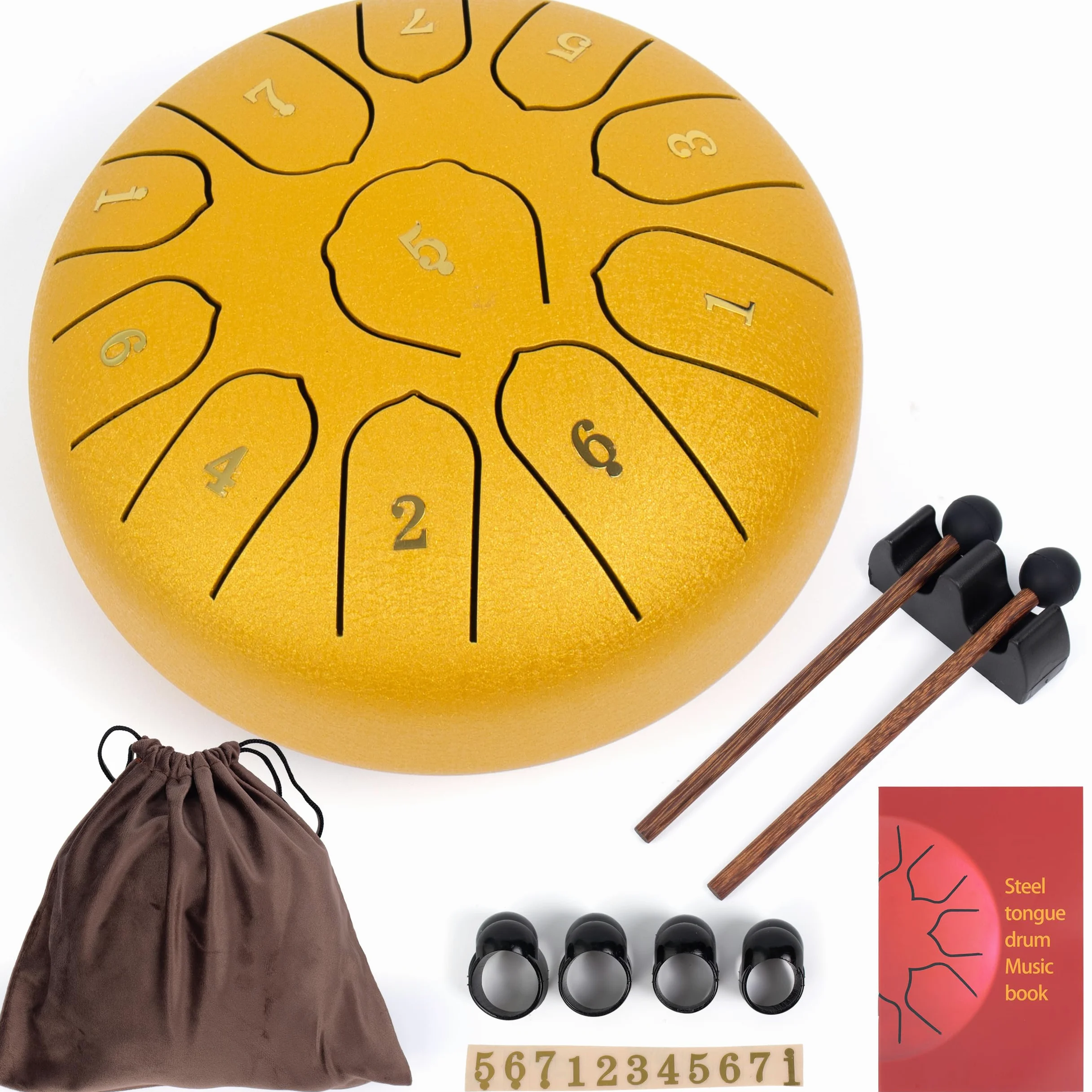 Tamburo antipioggia per esterni, 15,2 cm, 11 note, in acciaio, per yoga, meditazione, educazione musicale, regalo, oro