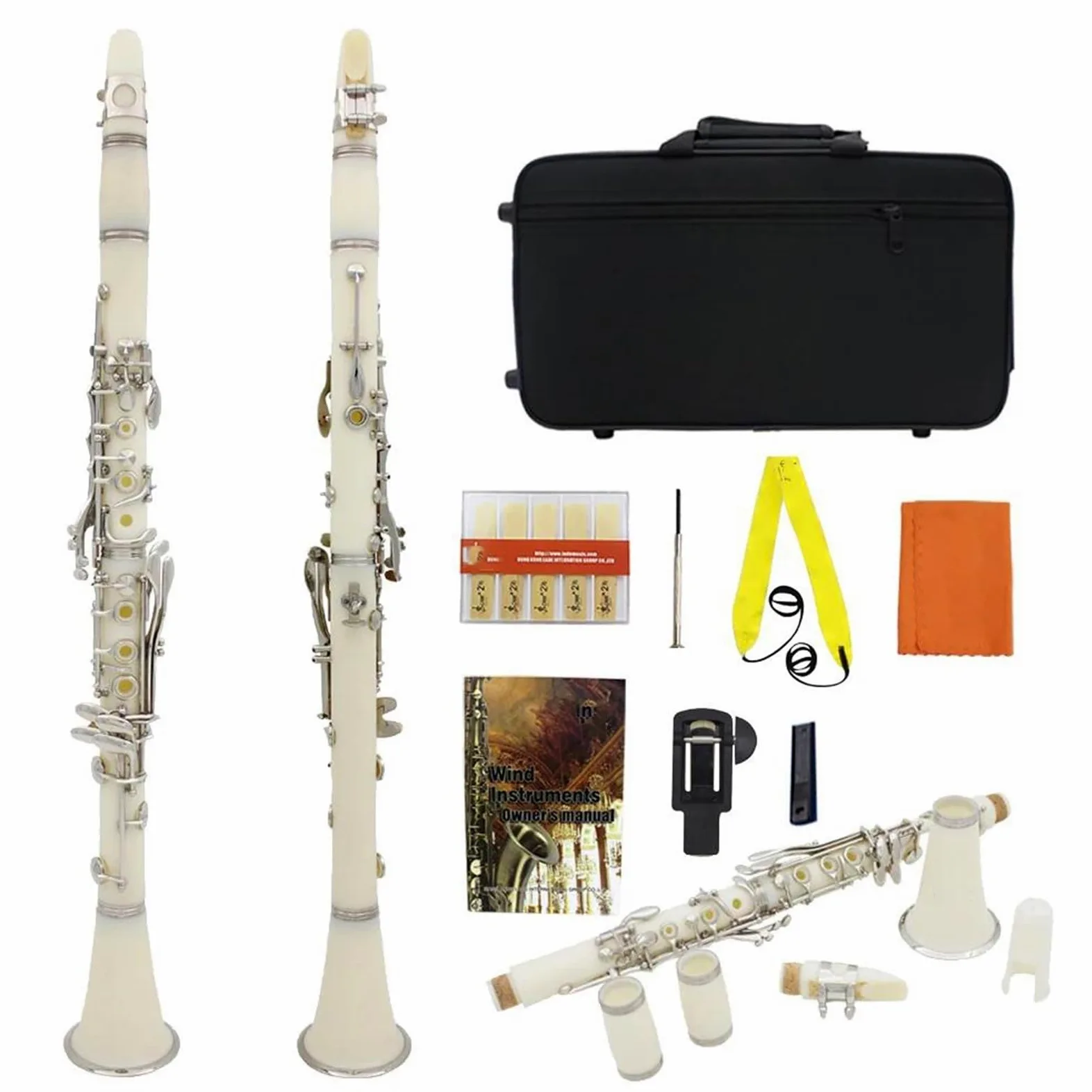 Buffet Clarinetto Sib Clarinetto Professionale Per Esibizioni In Concerto Clarinetto A 17 Tasti Con Kit Per Clarinetto Ance Accessori(White)
