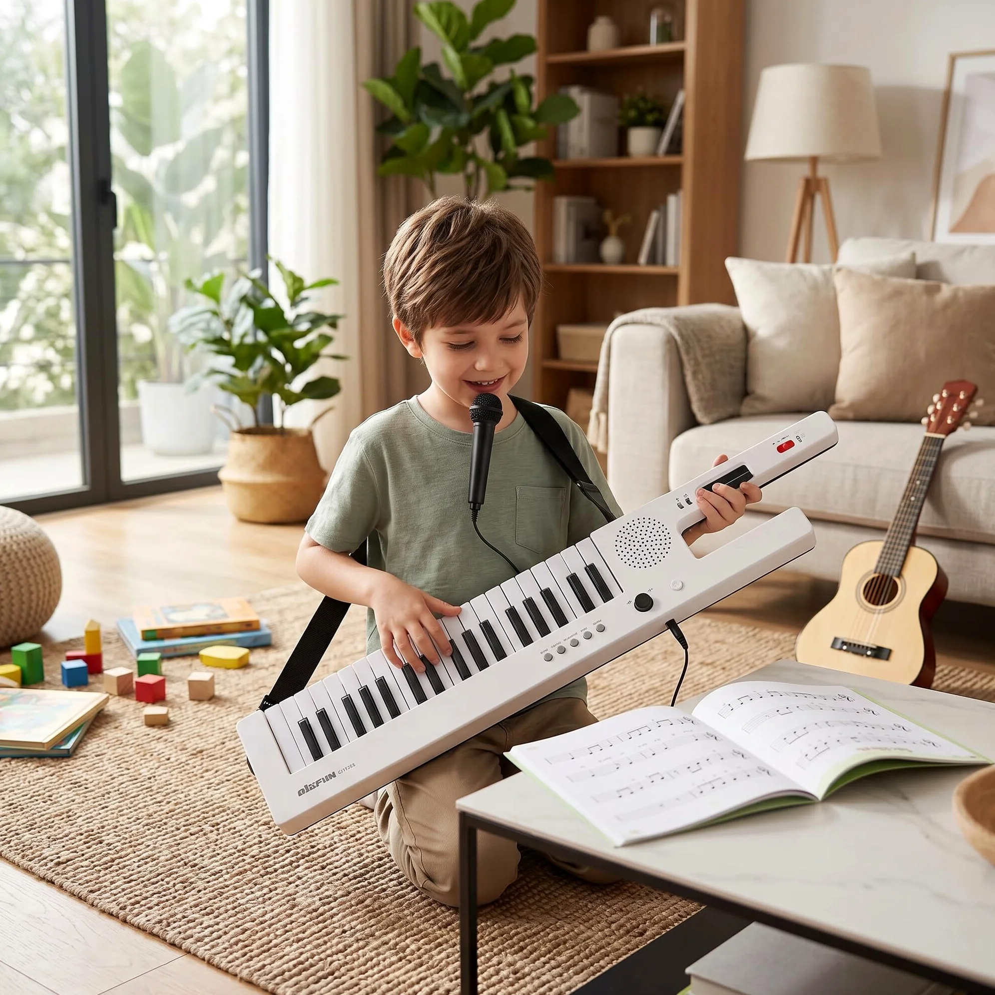 Tastiera Elettronica a 37 Tasti Tastiera Elettronica, Pianoforte Elettronico Pianoforte per Chitarra Portatile Organo Mini Keytar Strumento Musicale (BF-3755 bianco)