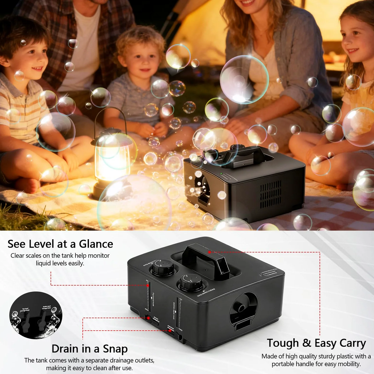 Nebelmaschine, Macchina Del Fumo 2 In 1 Con Bolle 400W, Macchina Bolle Di Fumo Portatile 27×25×16 Cm, Fog Bubble Machine Per DJ Festa Palco Matrimonio Halloween Natale Compleanno