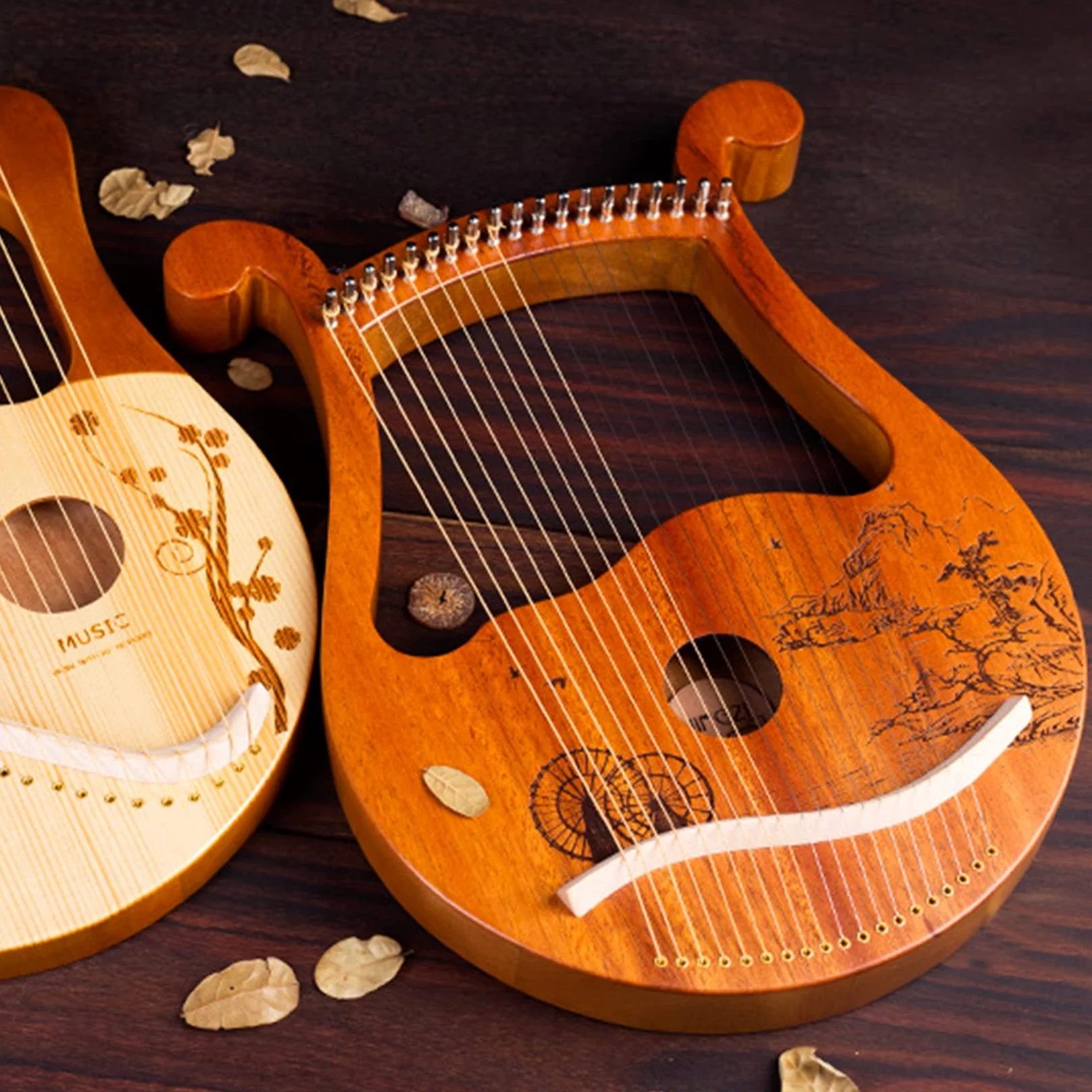 Arpa Lira, 19 corde in metallo lira, corpo in legno di mogano solido strumento musicale con corde in metallo, con chiave per accordatura, corde di ricambio, miglior regalo